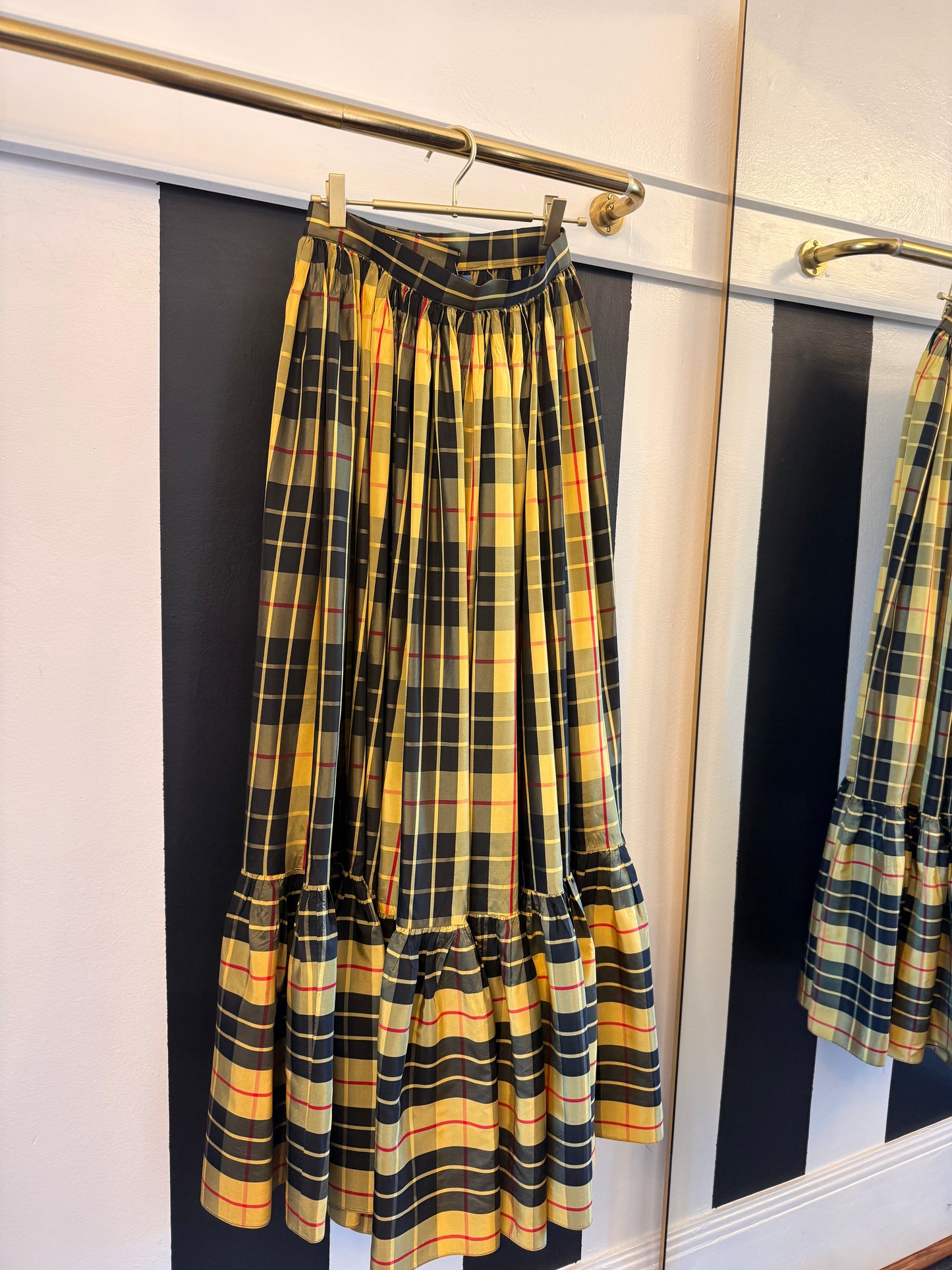 90s Plaid Taffeta Maxi Skirt