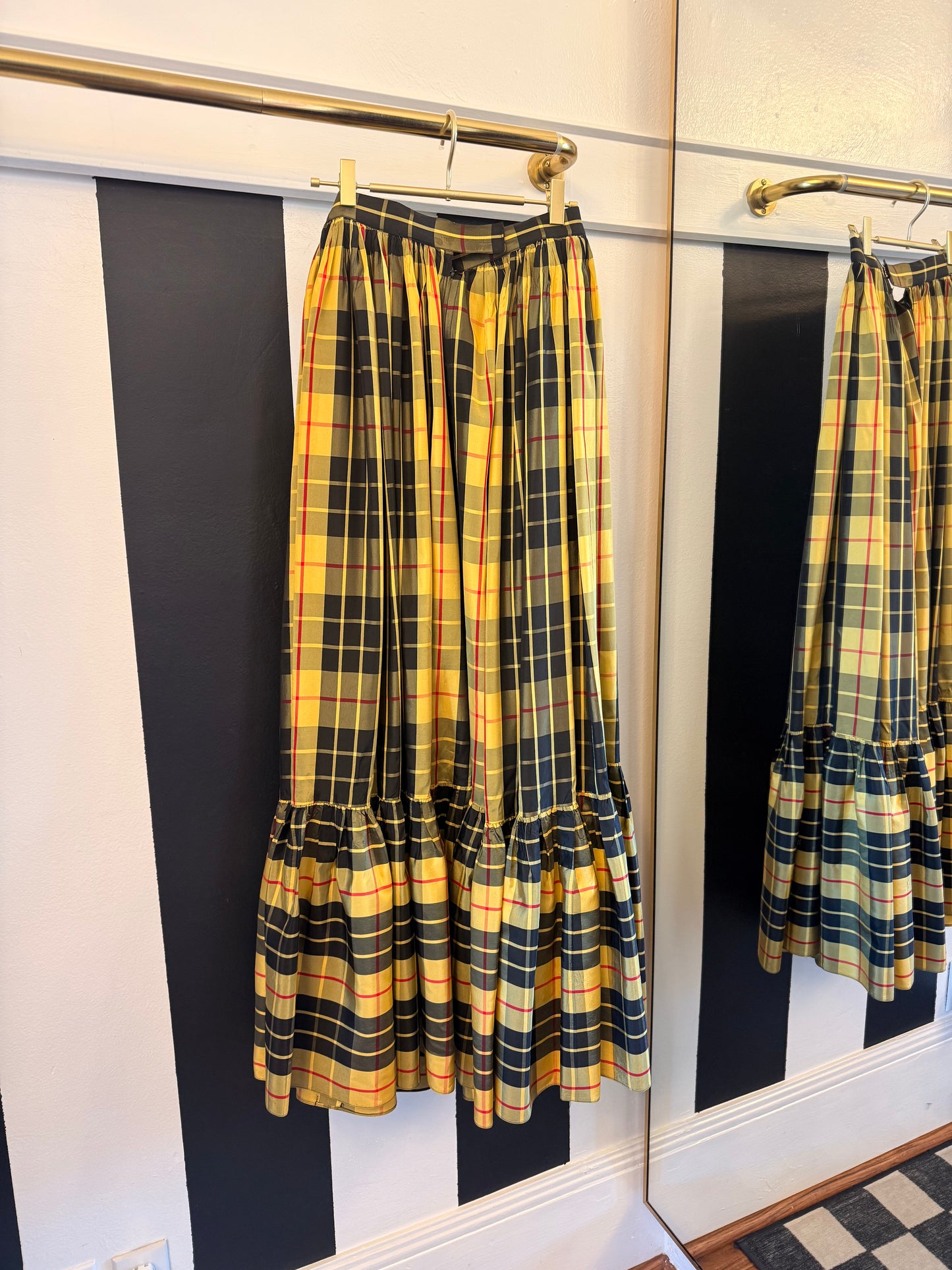 90s Plaid Taffeta Maxi Skirt