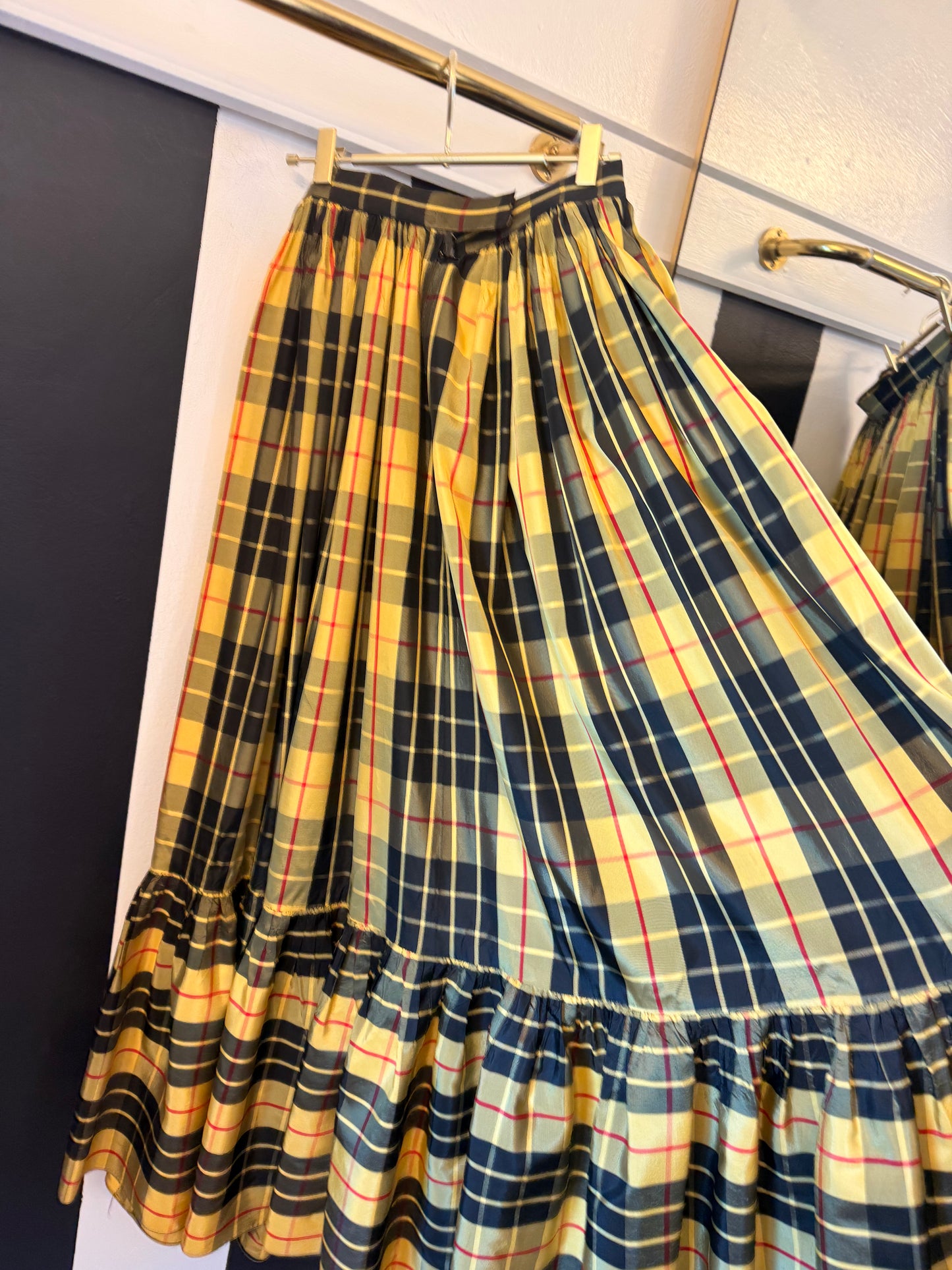 90s Plaid Taffeta Maxi Skirt