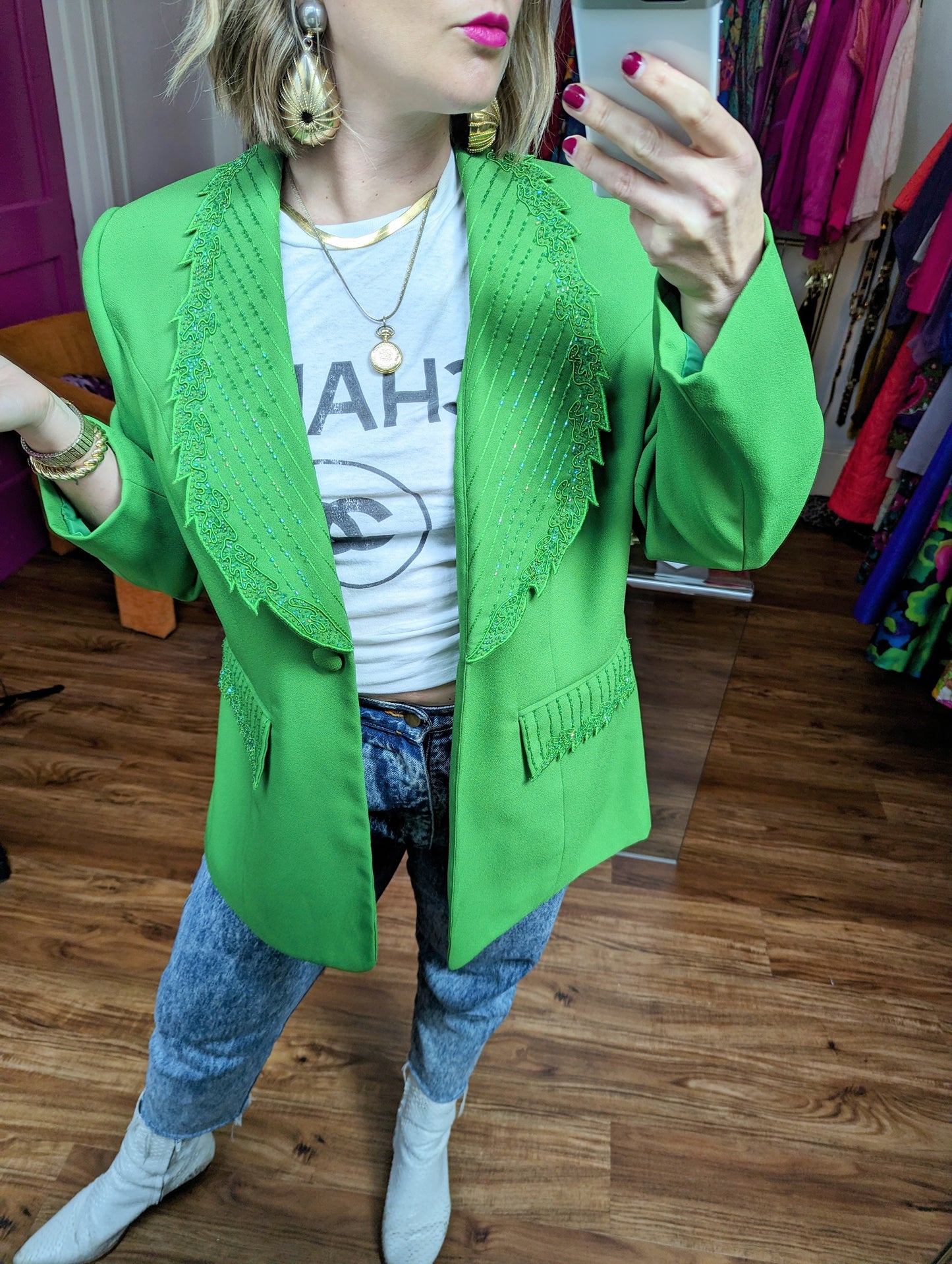 90s Green Embellished Sequin Blazer