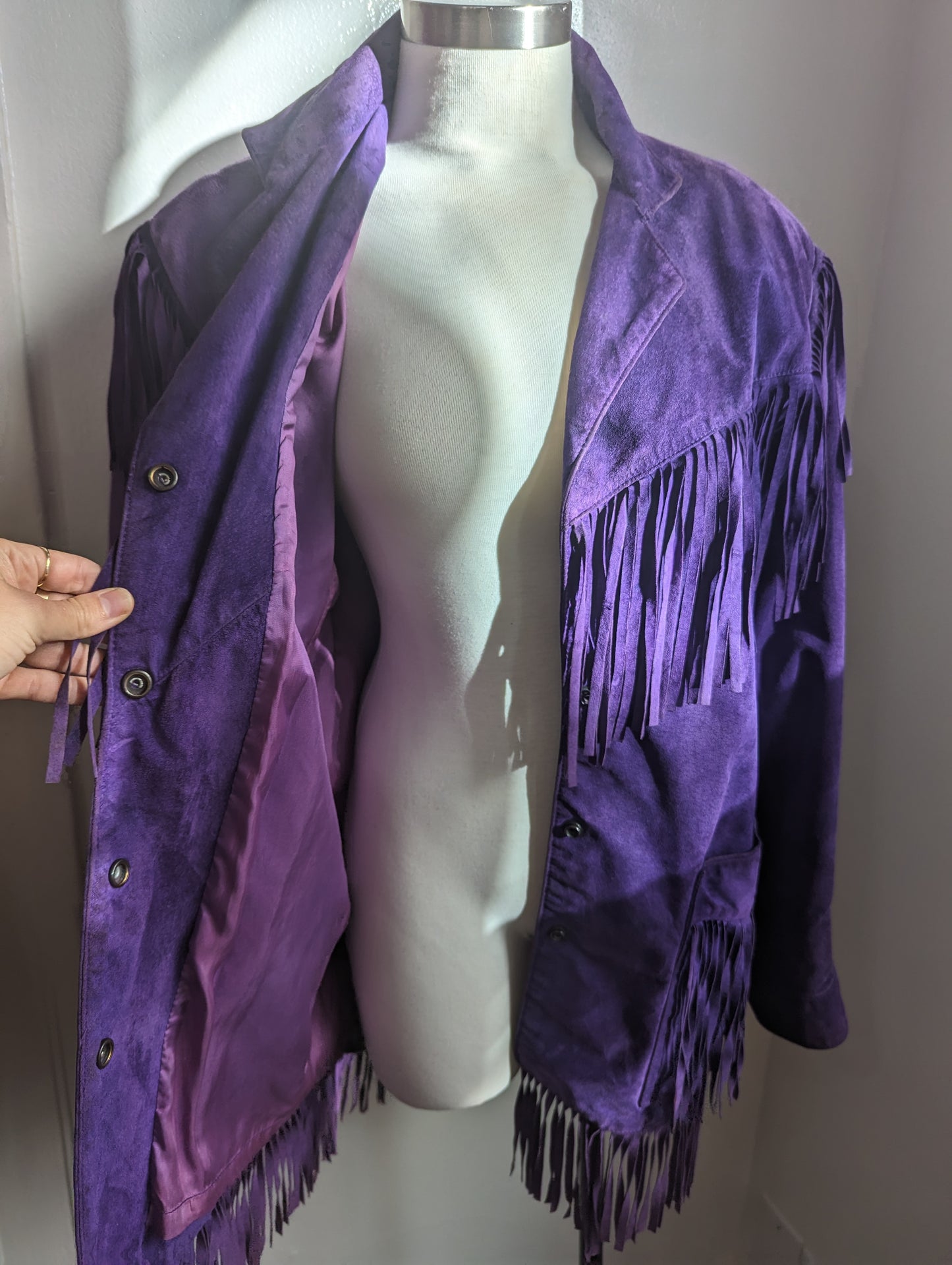 Vakko Purple Suede Fringe Jacket