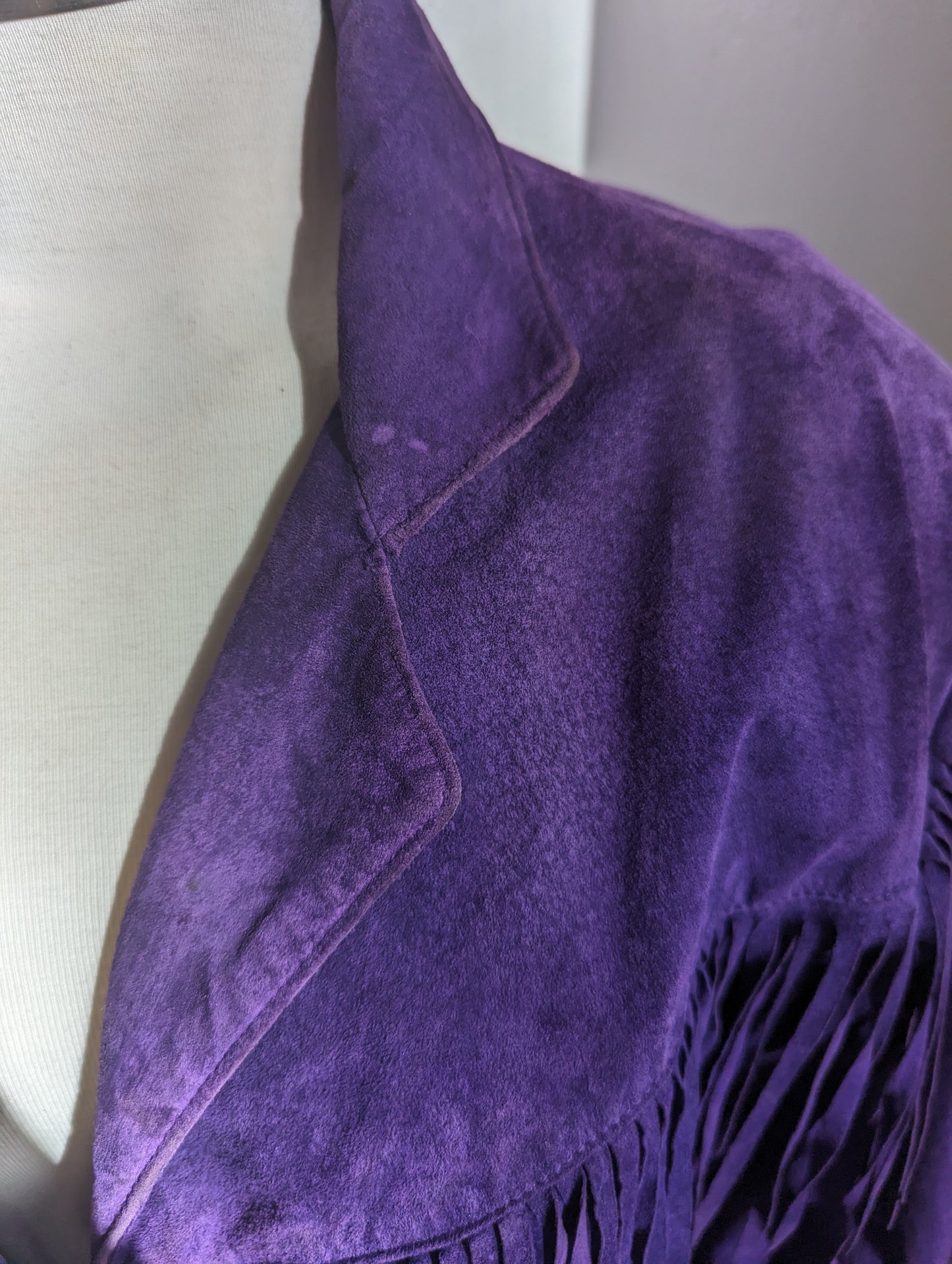 Vakko Purple Suede Fringe Jacket