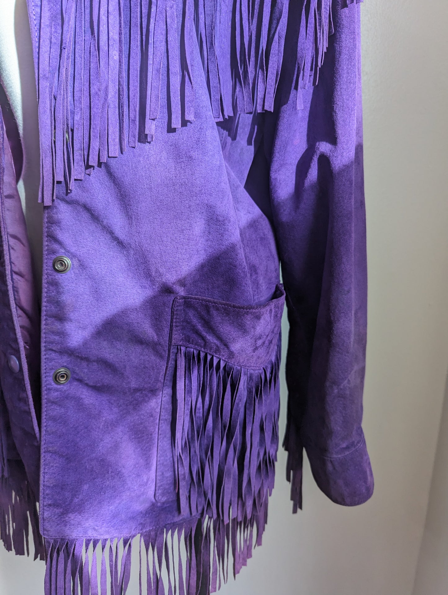 Vakko Purple Suede Fringe Jacket