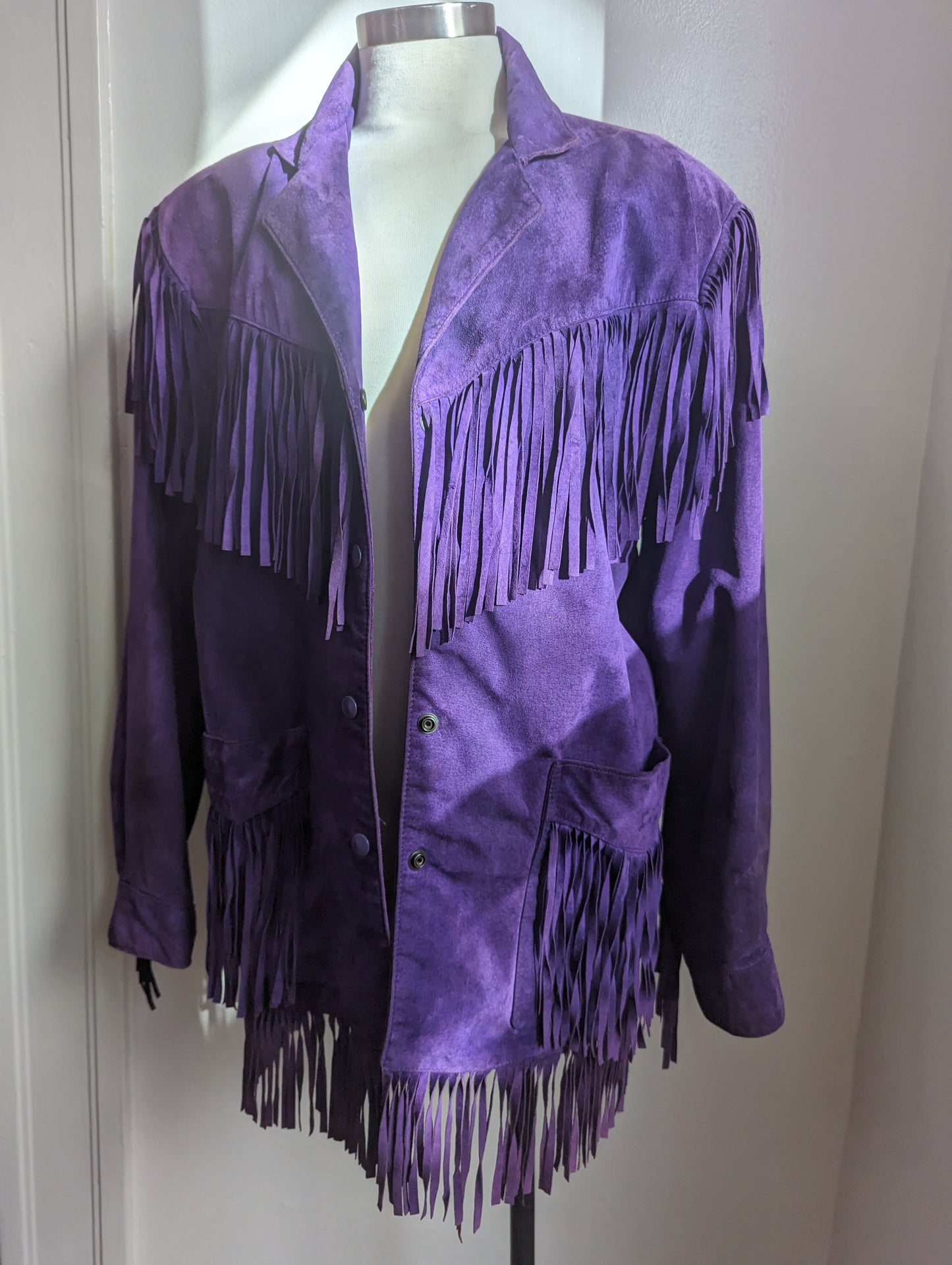 Vakko Purple Suede Fringe Jacket