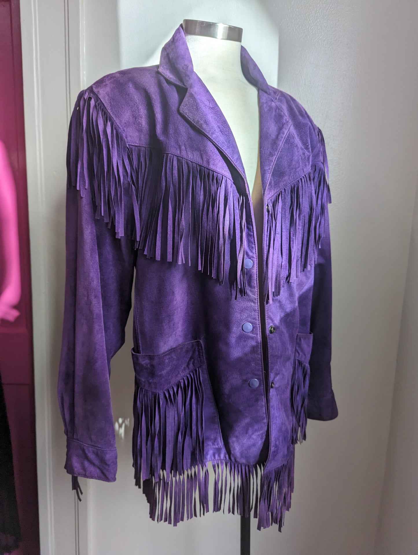 Vakko Purple Suede Fringe Jacket