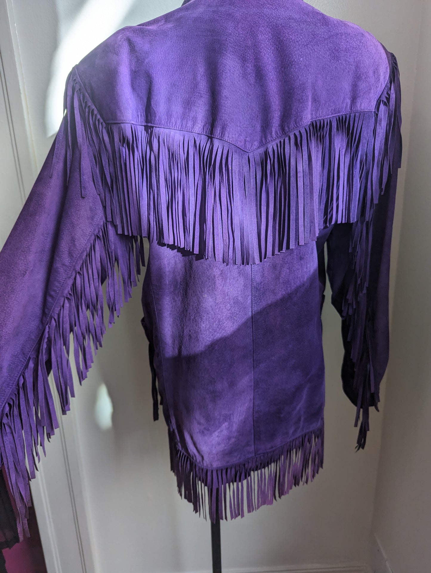 Vakko Purple Suede Fringe Jacket