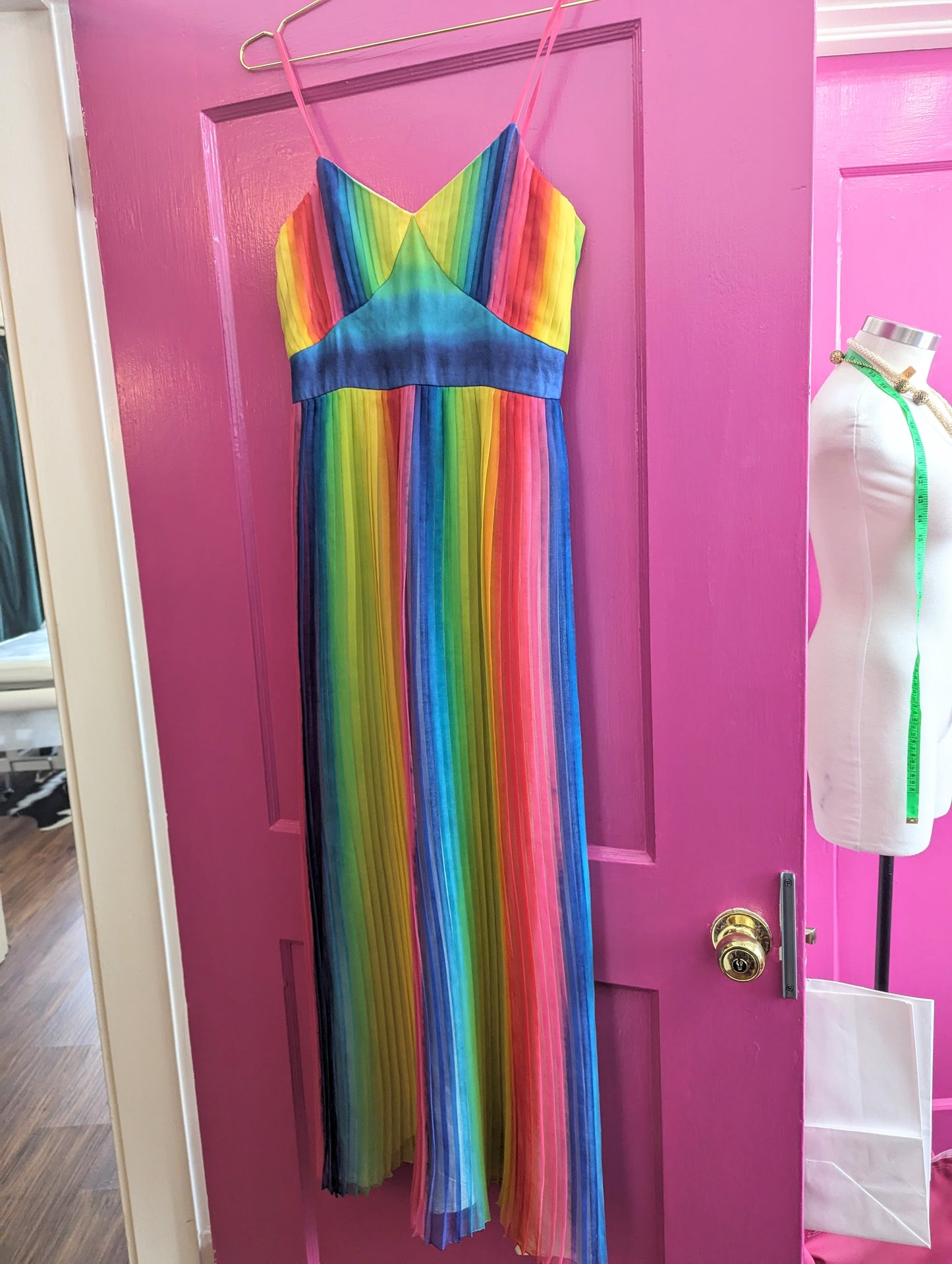 70s Accordion Pleated Rainbow Dress