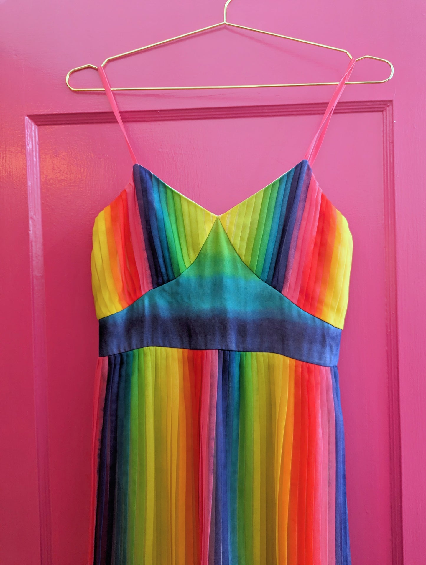 70s Accordion Pleated Rainbow Dress