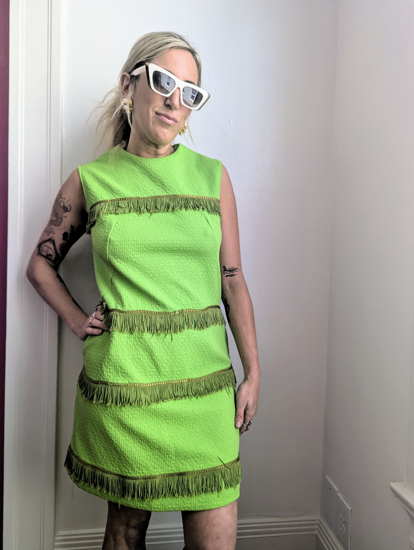 60s Lime Fringe Shift Dress