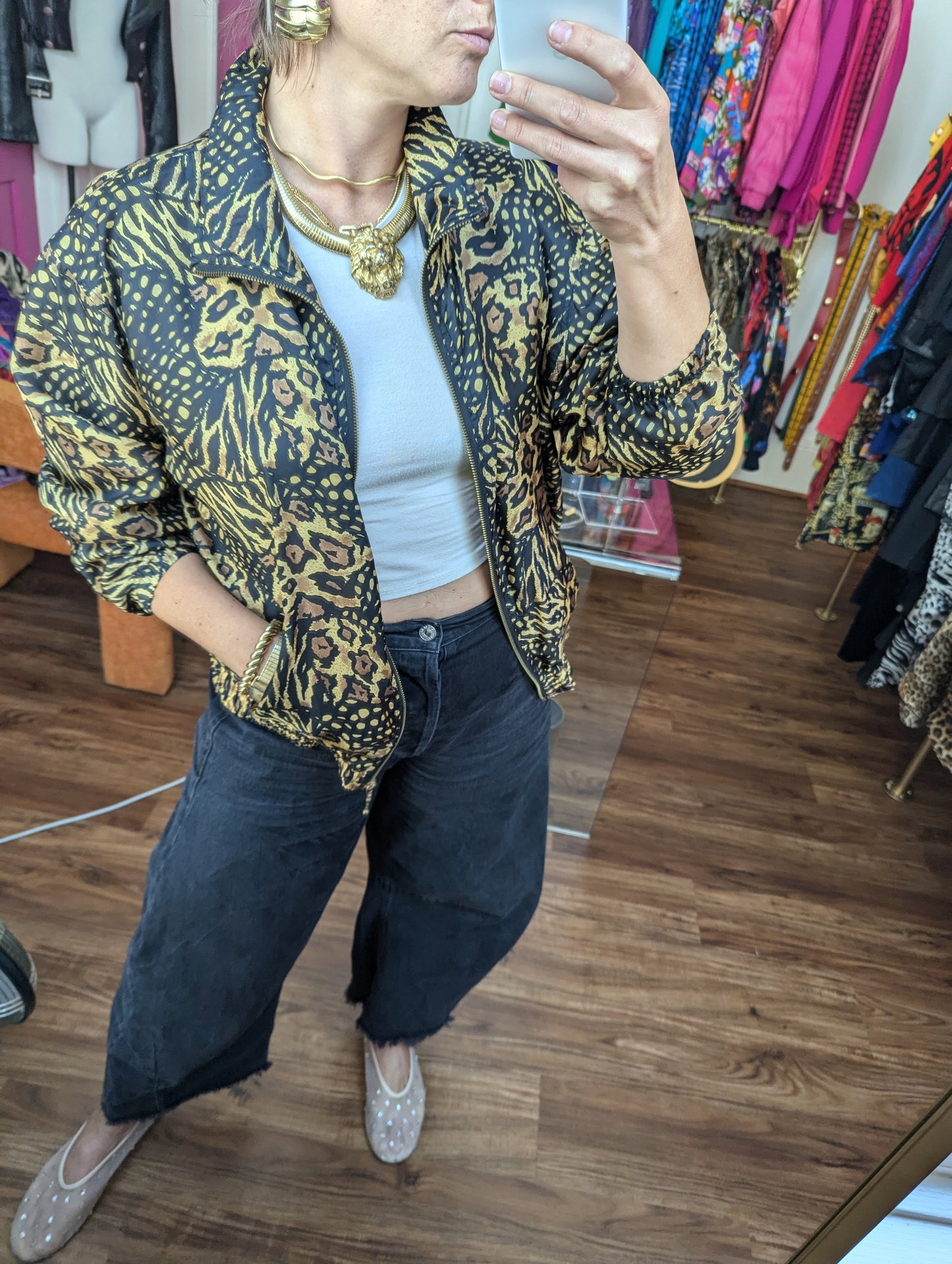 90s Mixed Animal Print Bomber Jacket