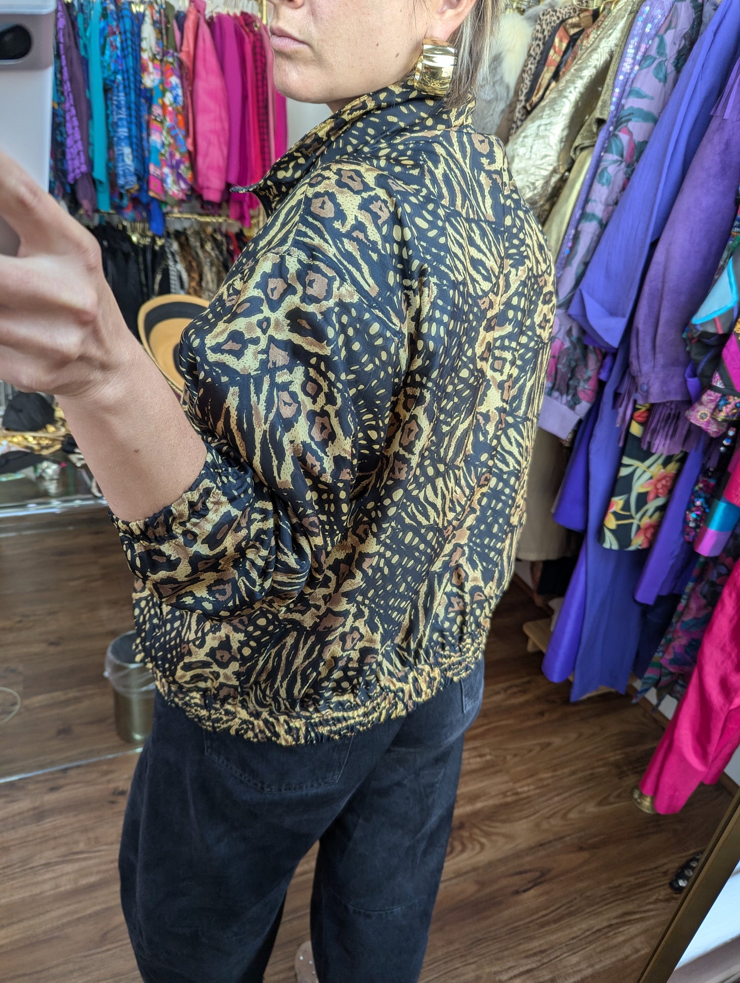 90s Mixed Animal Print Bomber Jacket