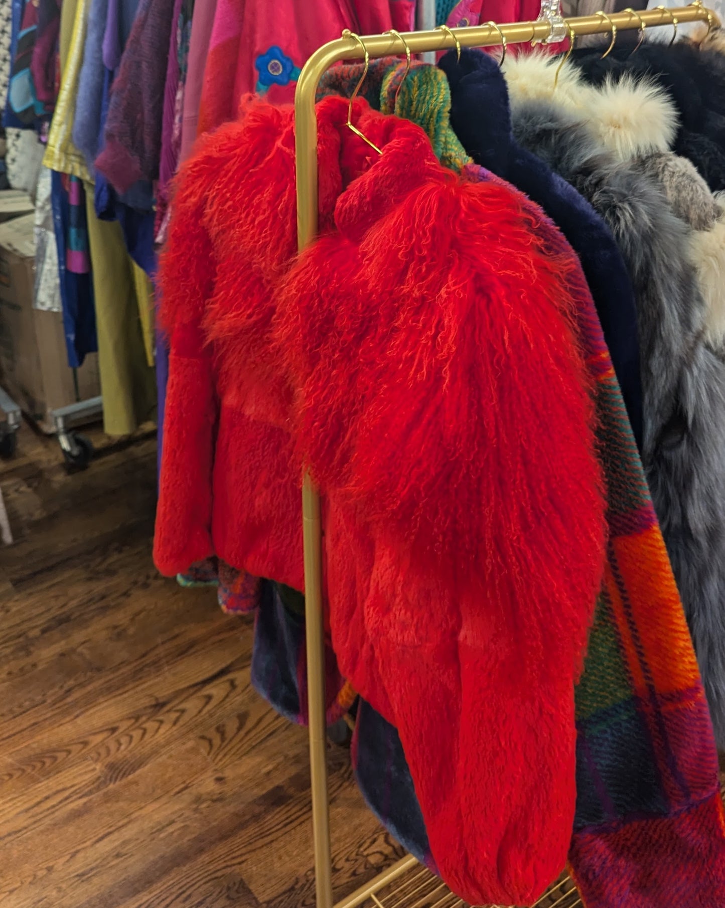 80s Red Mongolian Lamb Fur Jacket