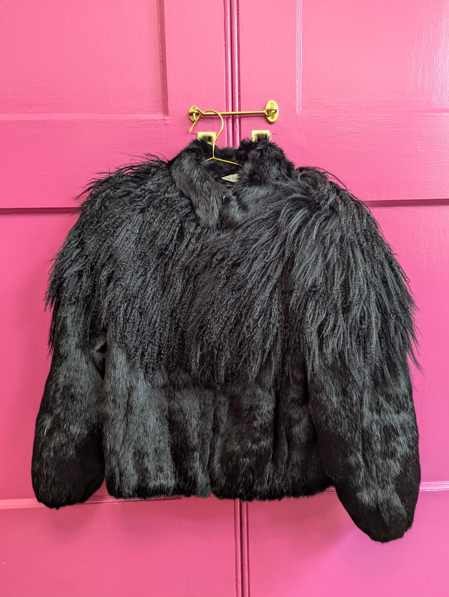 90s Black Curly Lamb Fur Coat