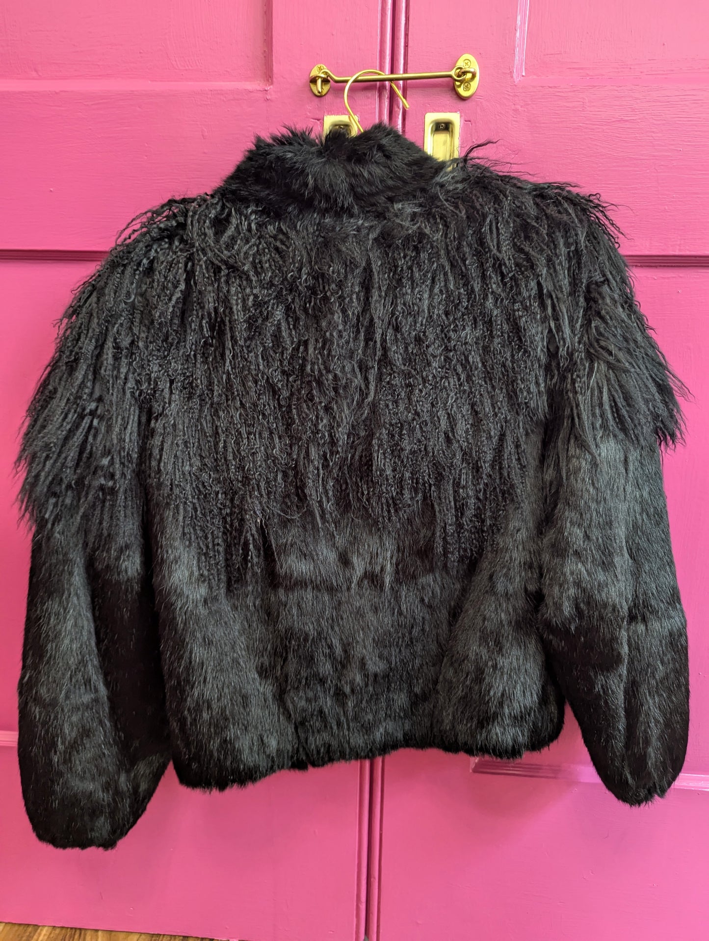 90s Black Curly Lamb Fur Coat