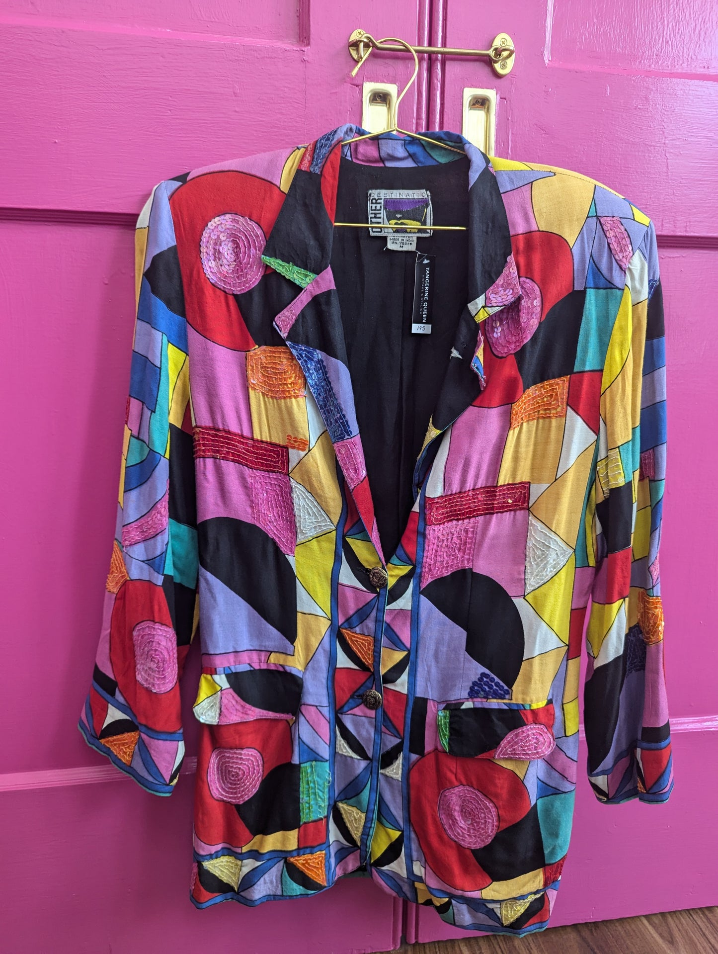 80s Colorful Abstract Print Sequin Blazer