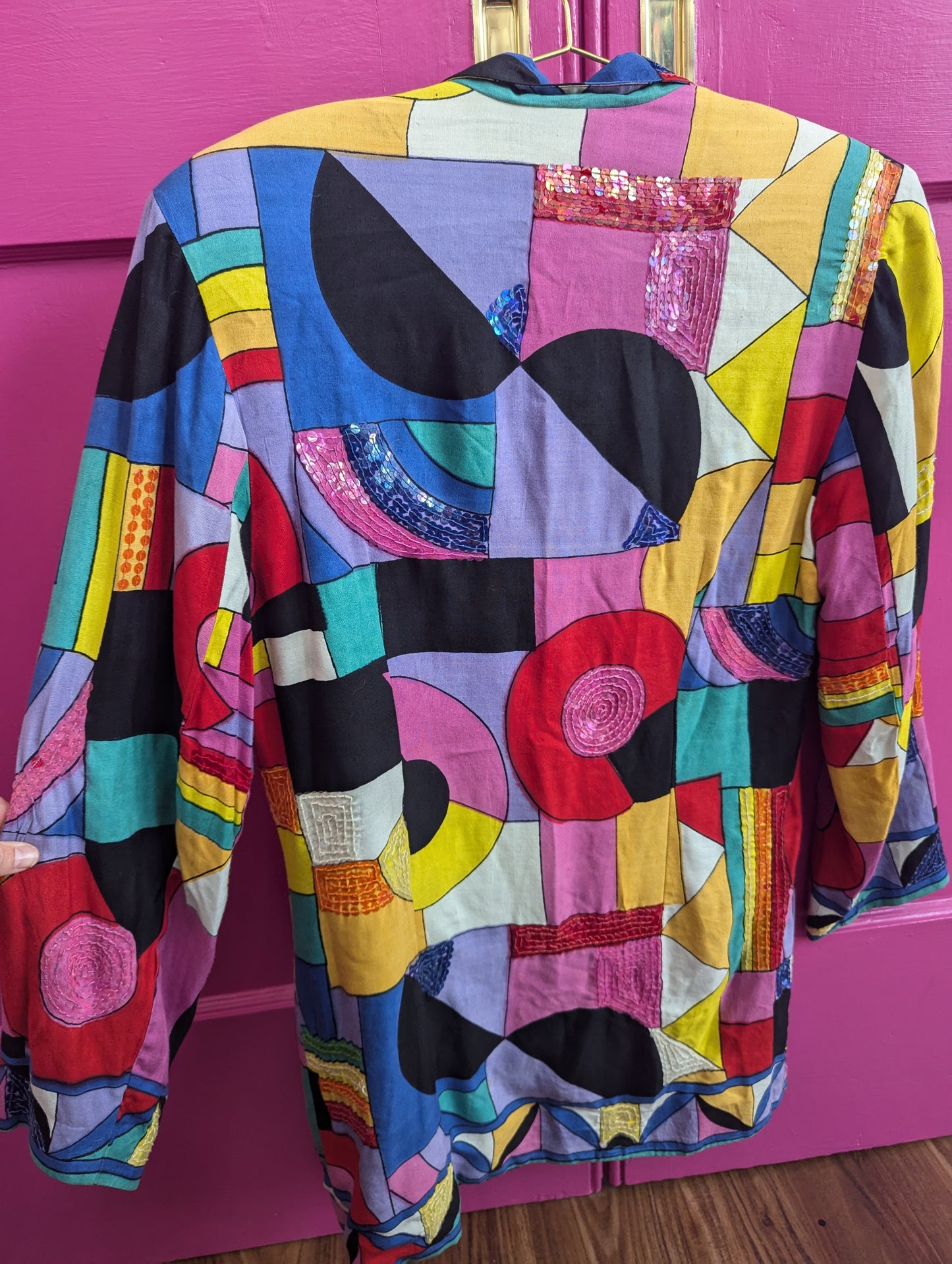 80s Colorful Abstract Print Sequin Blazer