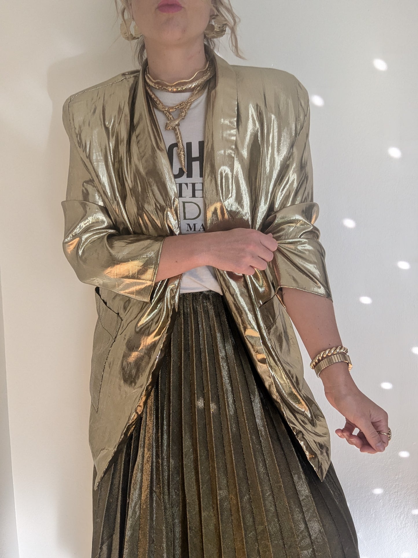 80s Gold Lamé Metallic Party Blazer