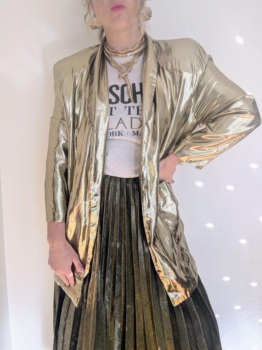 80s Gold Lamé Metallic Party Blazer