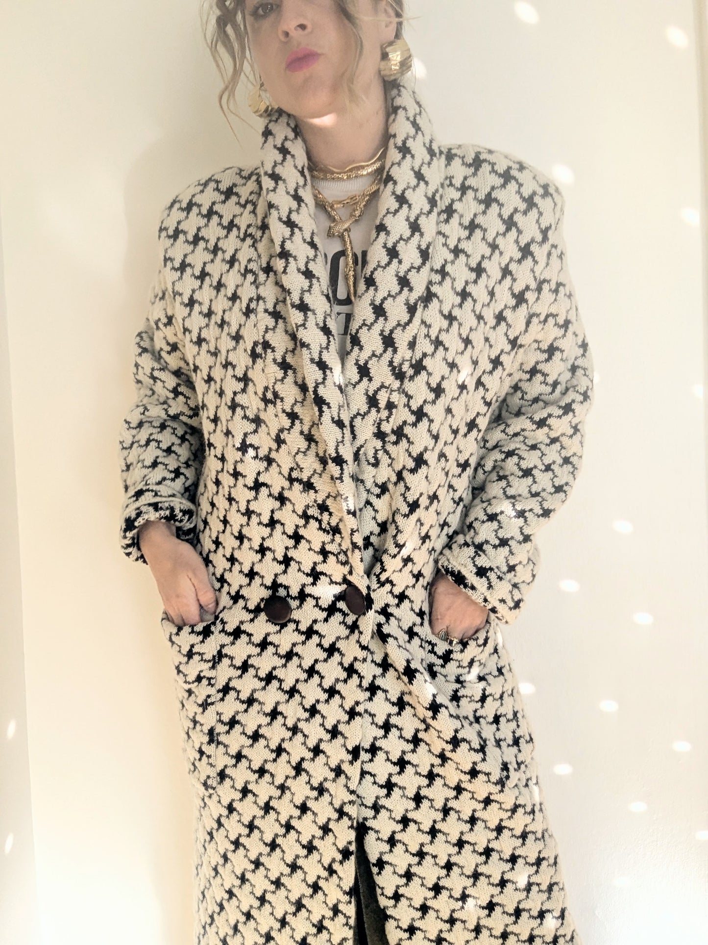 90s Checkered Mohair Sweater Coat