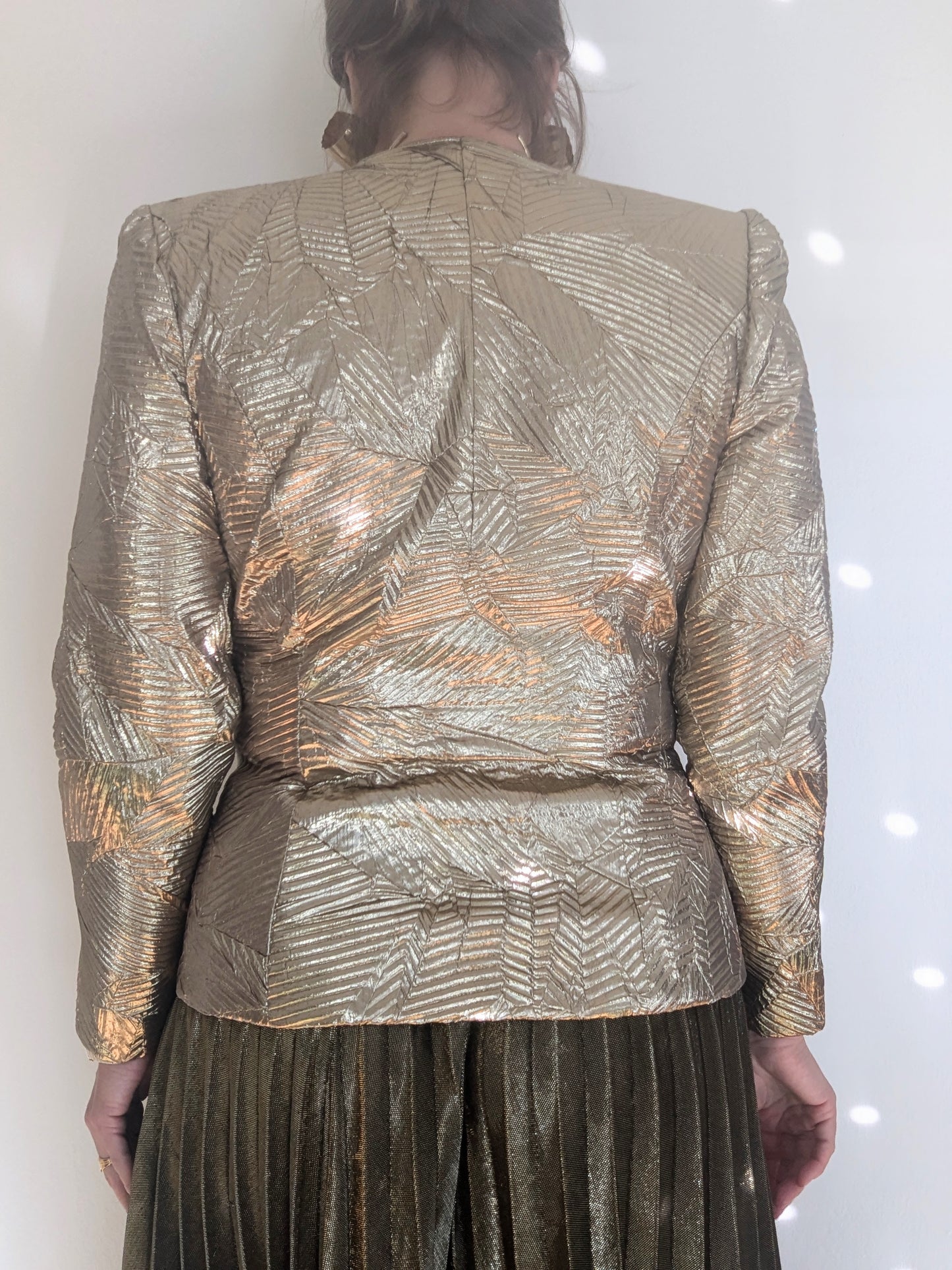 80s Gold Lamé Pleated Peplum Party Jacket