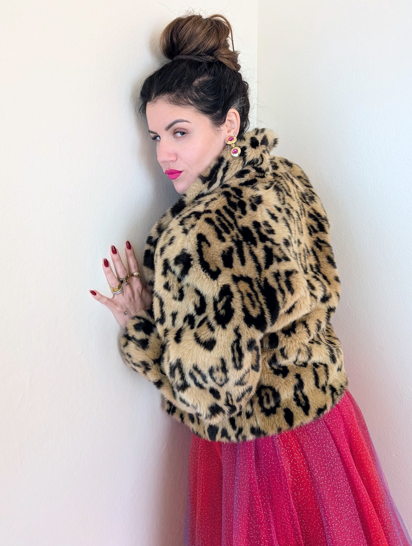 80s Leopard Faux Fur Cropped Jacket