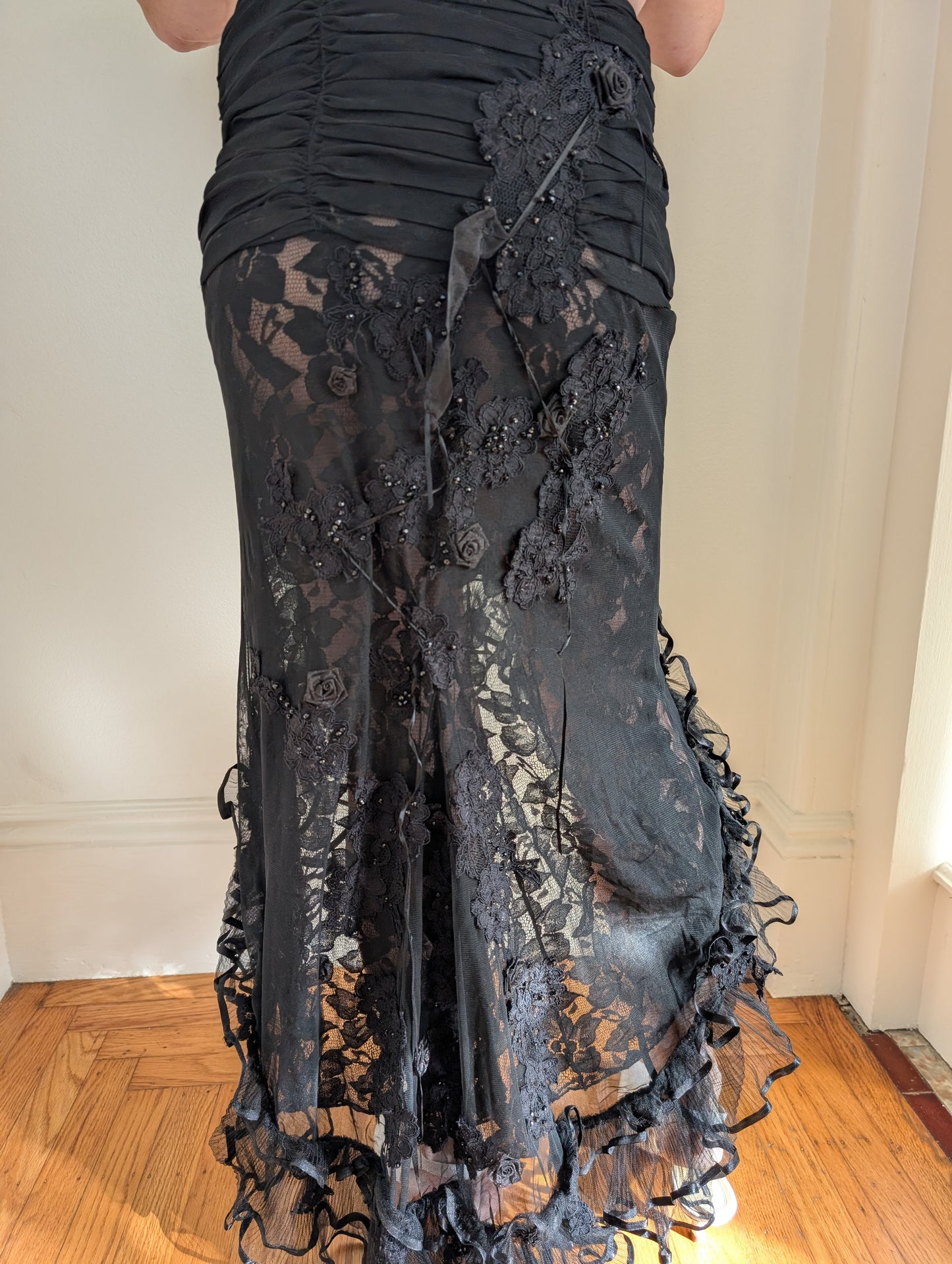 90s Célo Sheer Lace High-low Skirt