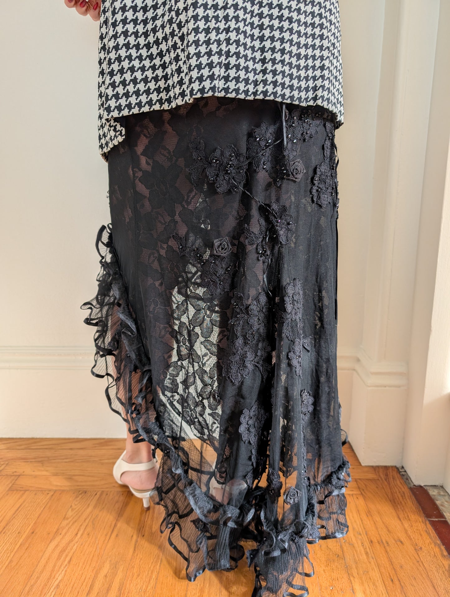 90s Célo Sheer Lace High-low Skirt