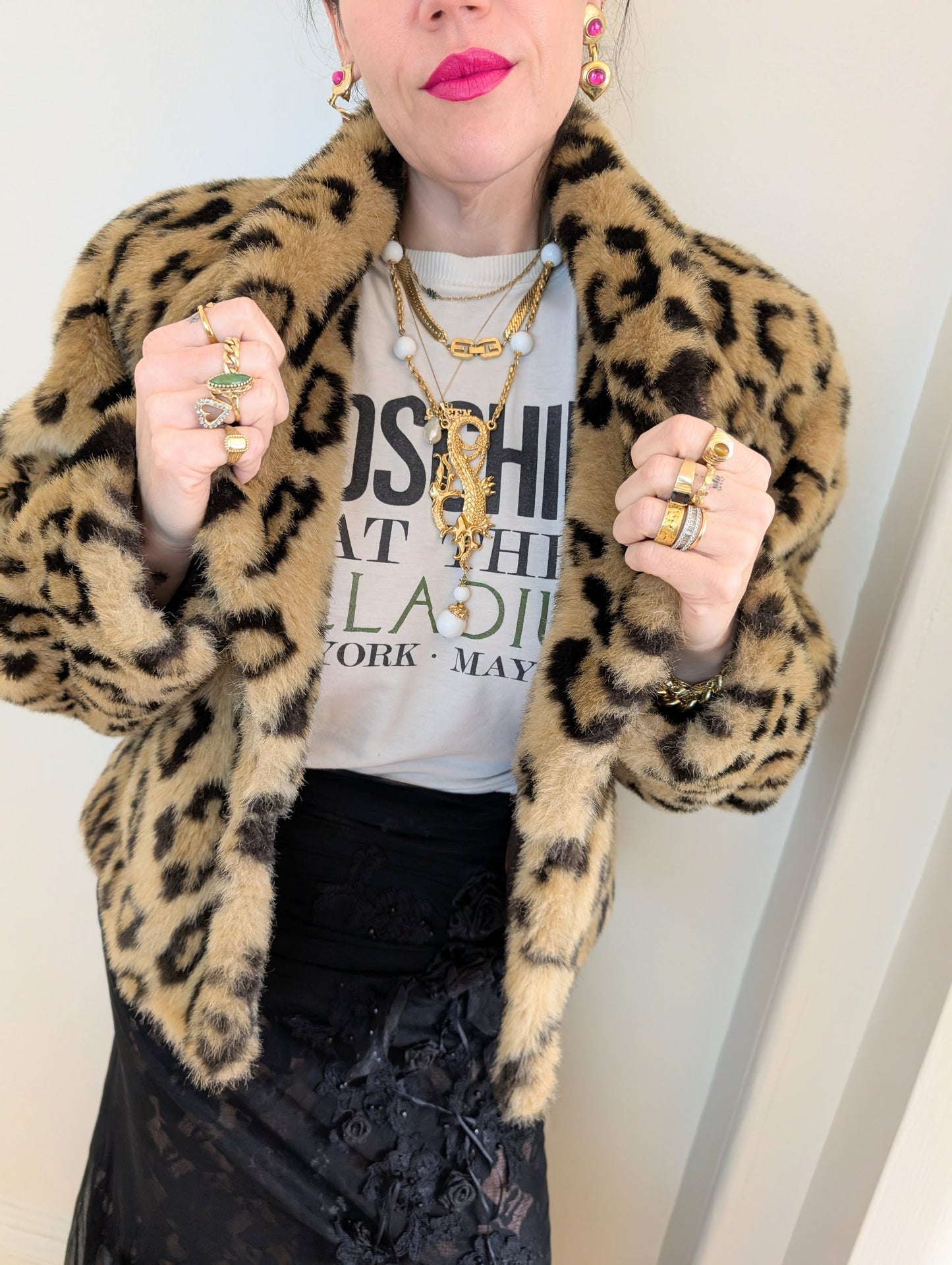 80s Leopard Faux Fur Cropped Jacket