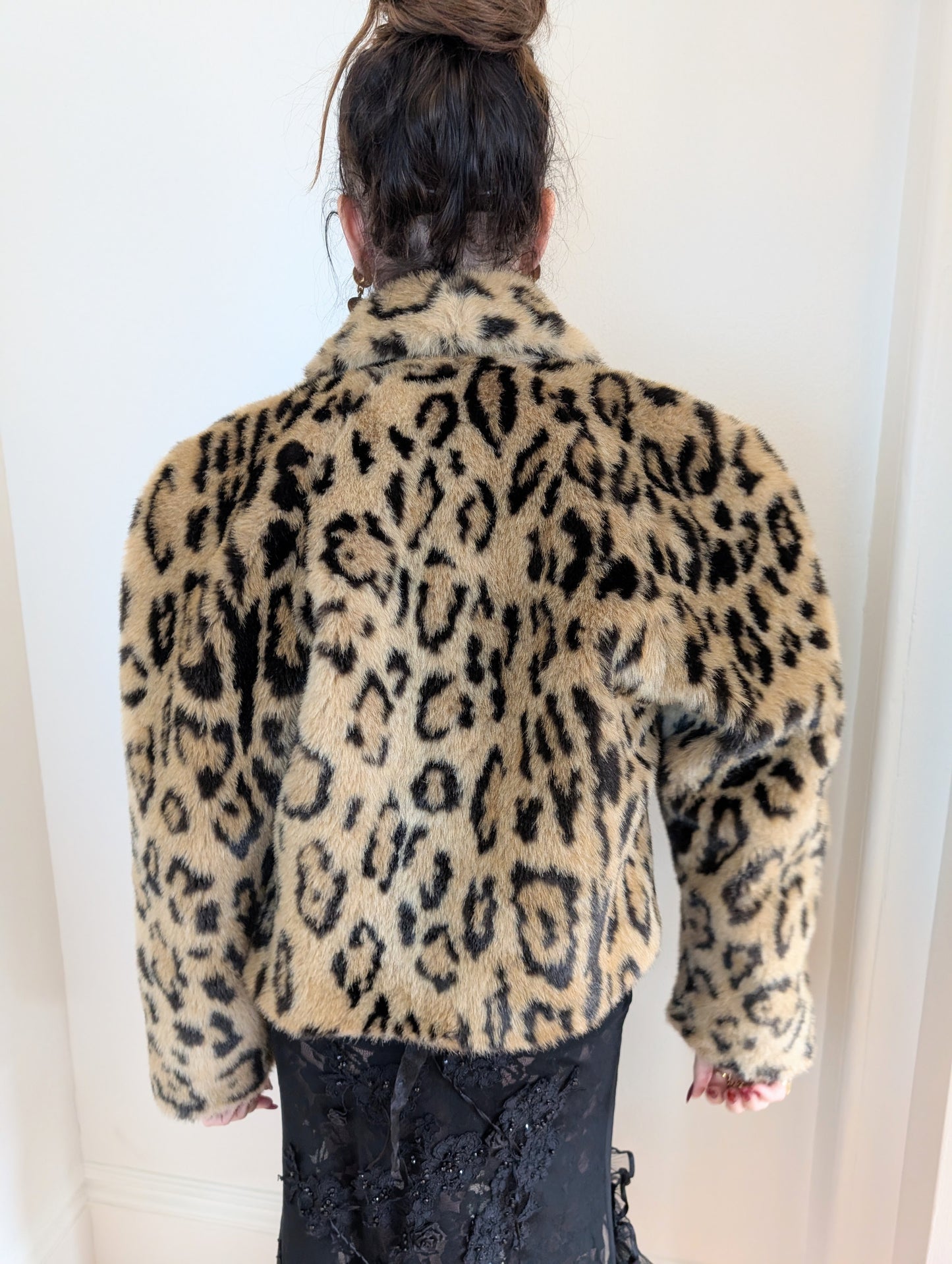 80s Leopard Faux Fur Cropped Jacket