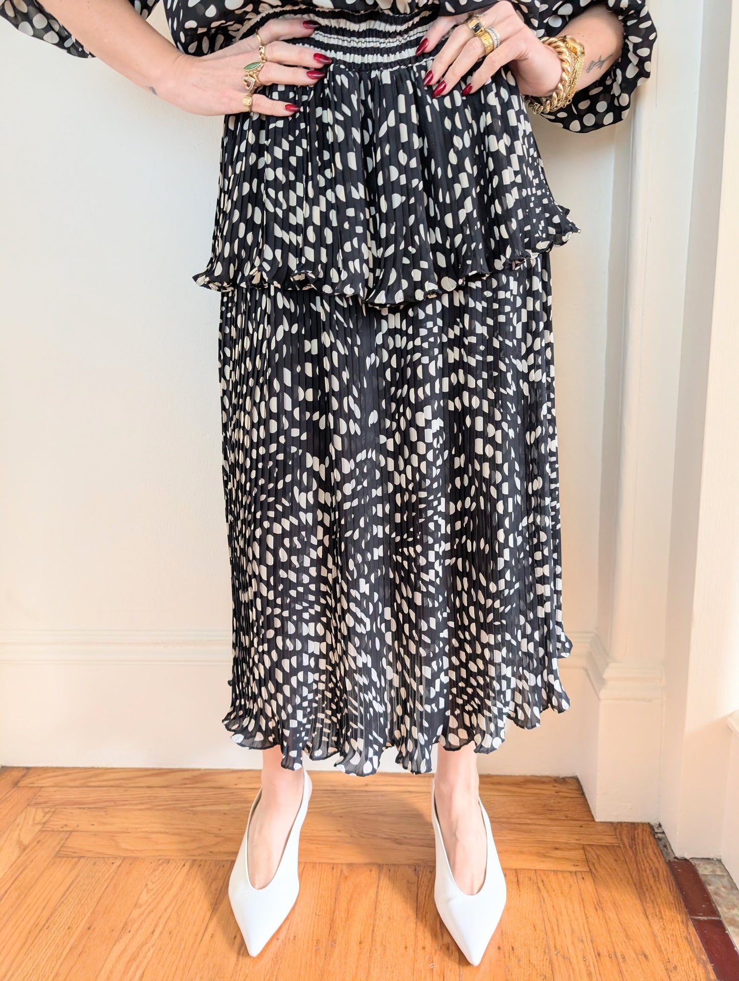 80s Susan Freis Polka-dotted Ruffle Dress