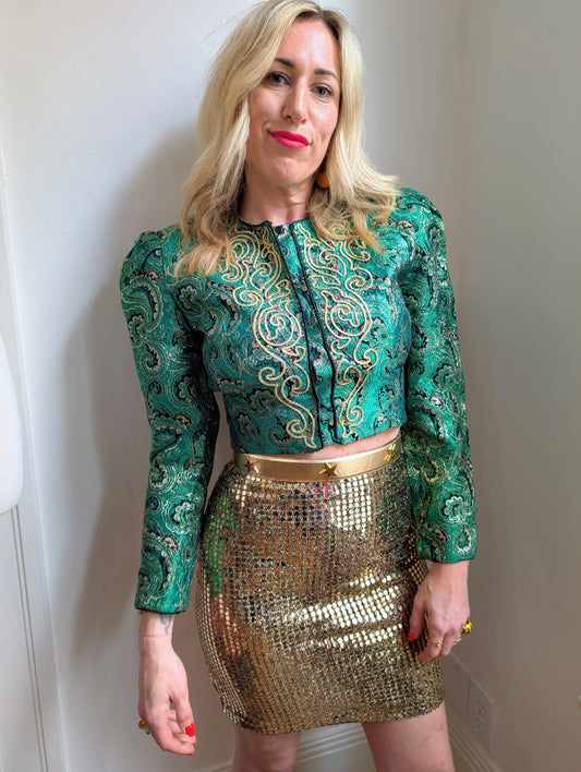 90s Cropped Brocade Sequin Jacket