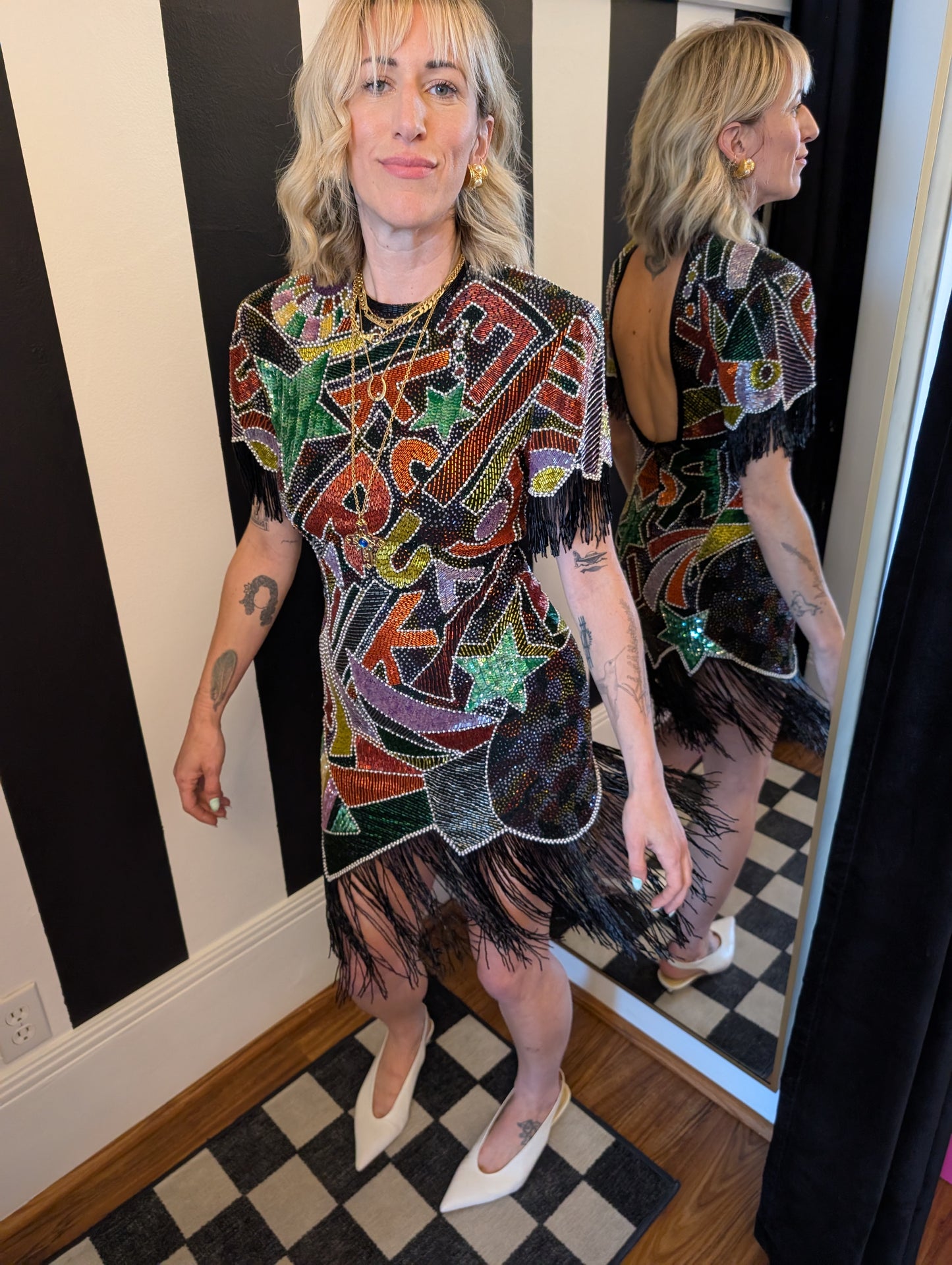 80s Beaded Fringe Party Dress