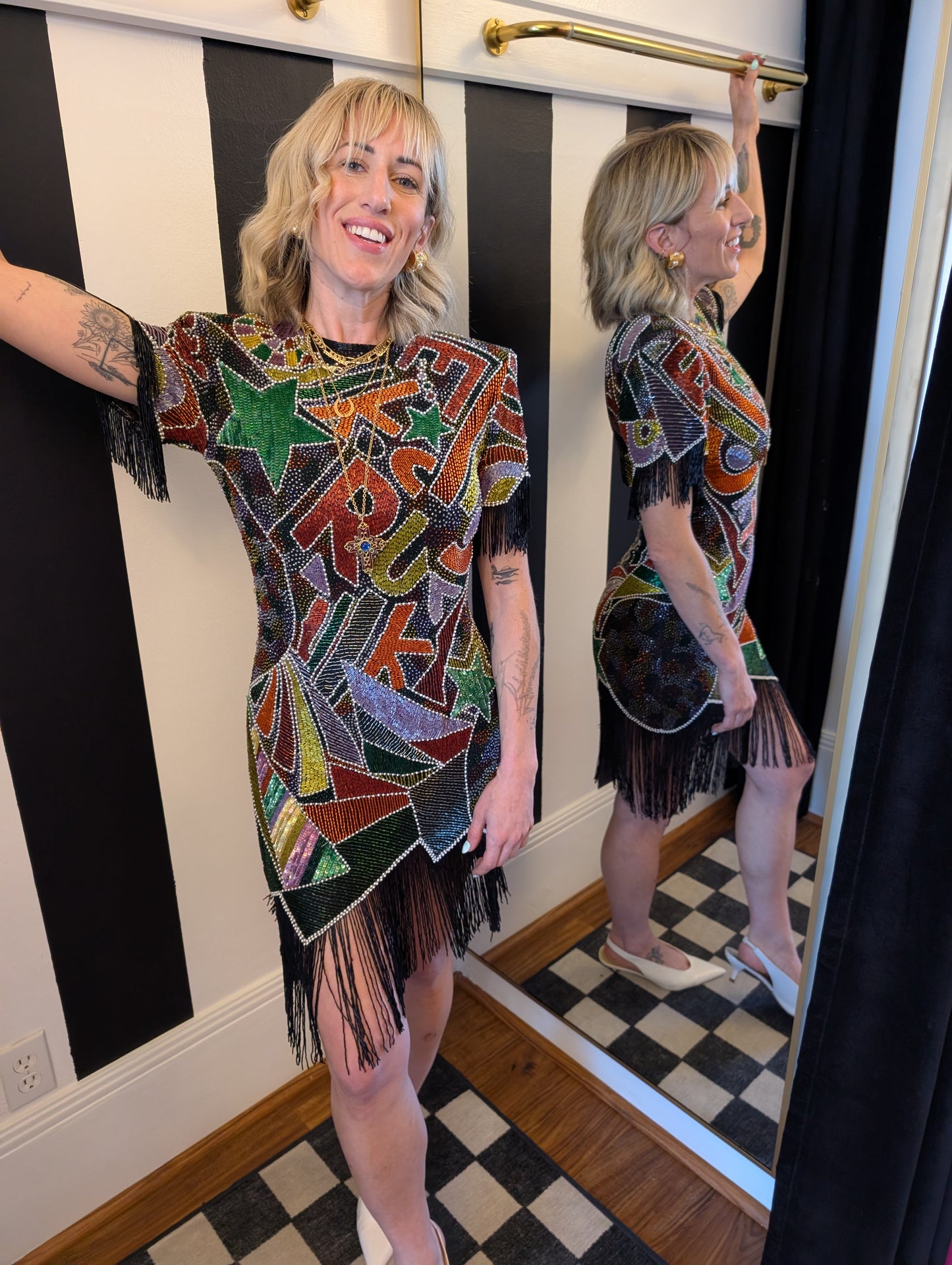 80s Beaded Fringe Party Dress