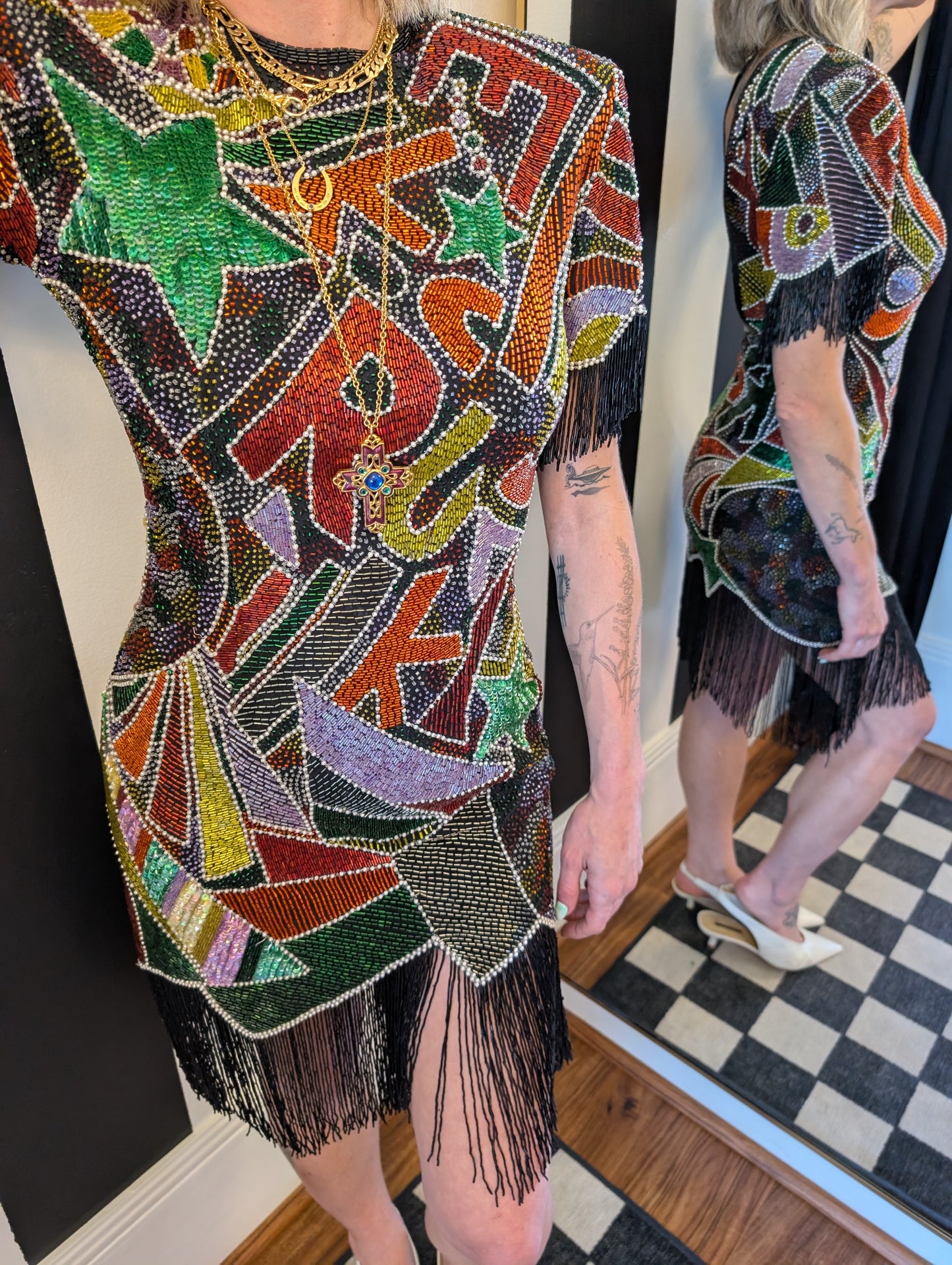 80s Beaded Fringe Party Dress