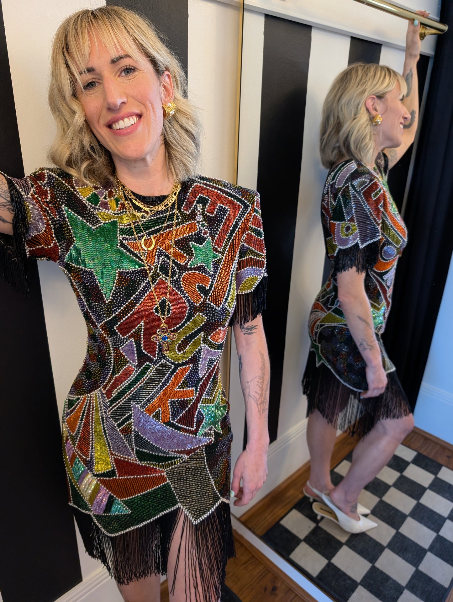 80s Beaded Fringe Party Dress