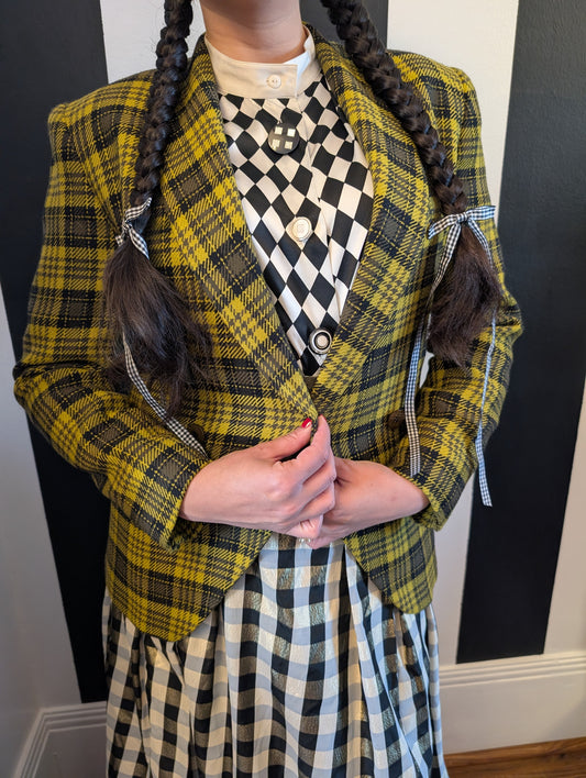 90s Yellow Plaid Wool Blazer