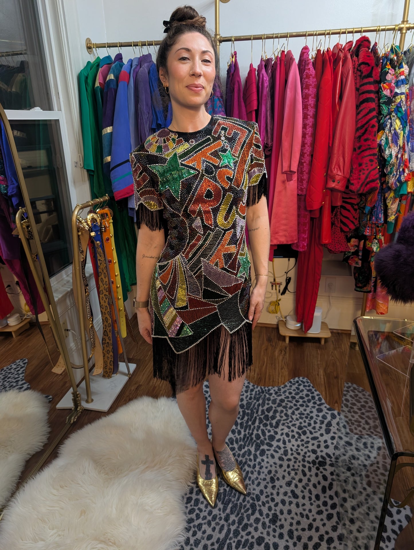 80s Beaded Fringe Party Dress