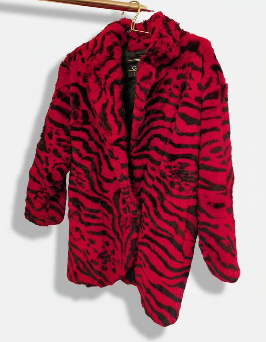 90s Zebra Printed Rabbit Fur Coat