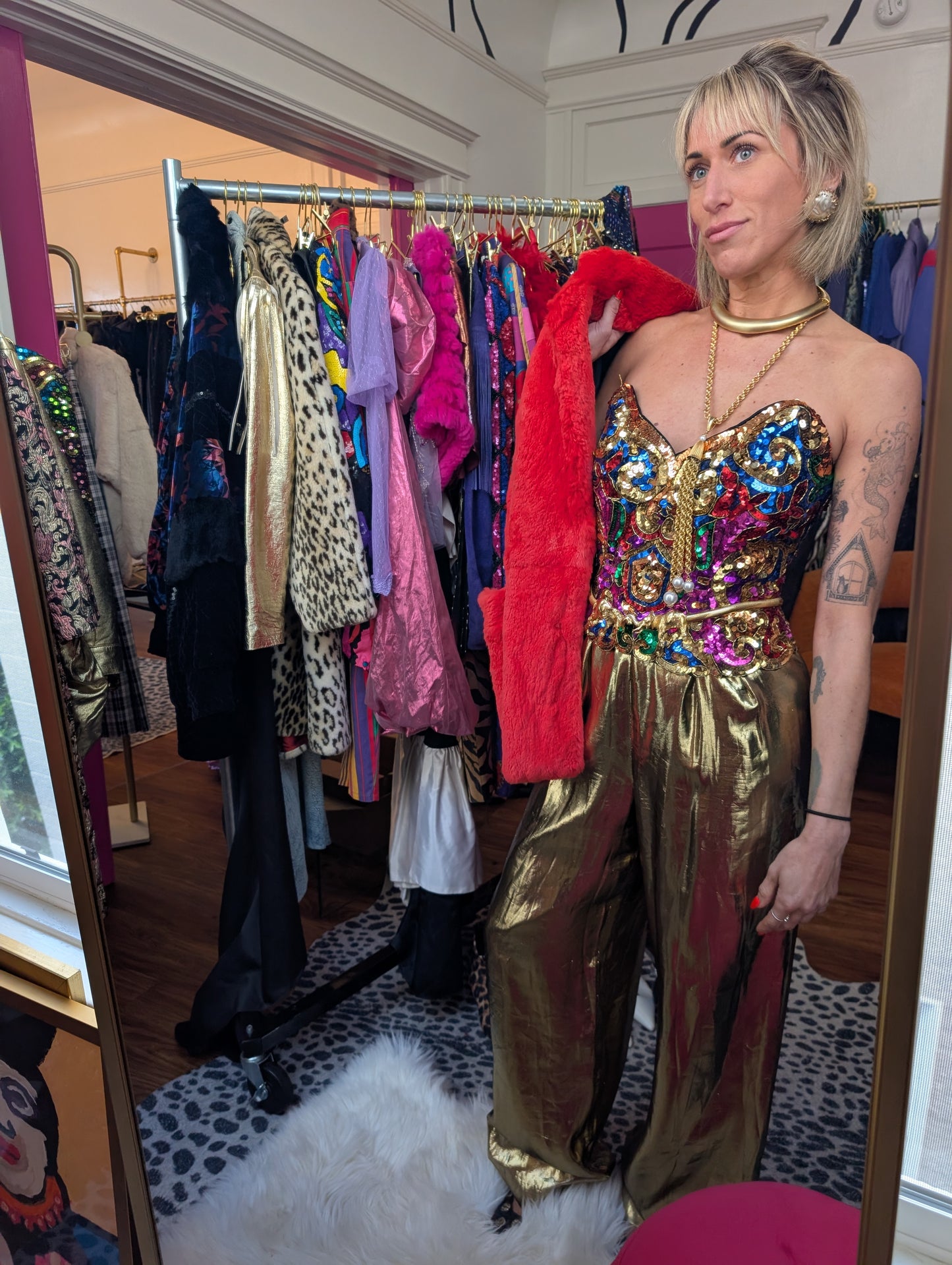 80s Gold Lamé Wide Leg Trouser