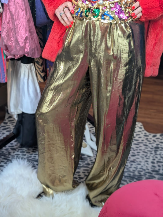 80s Gold Lamé Wide Leg Trouser