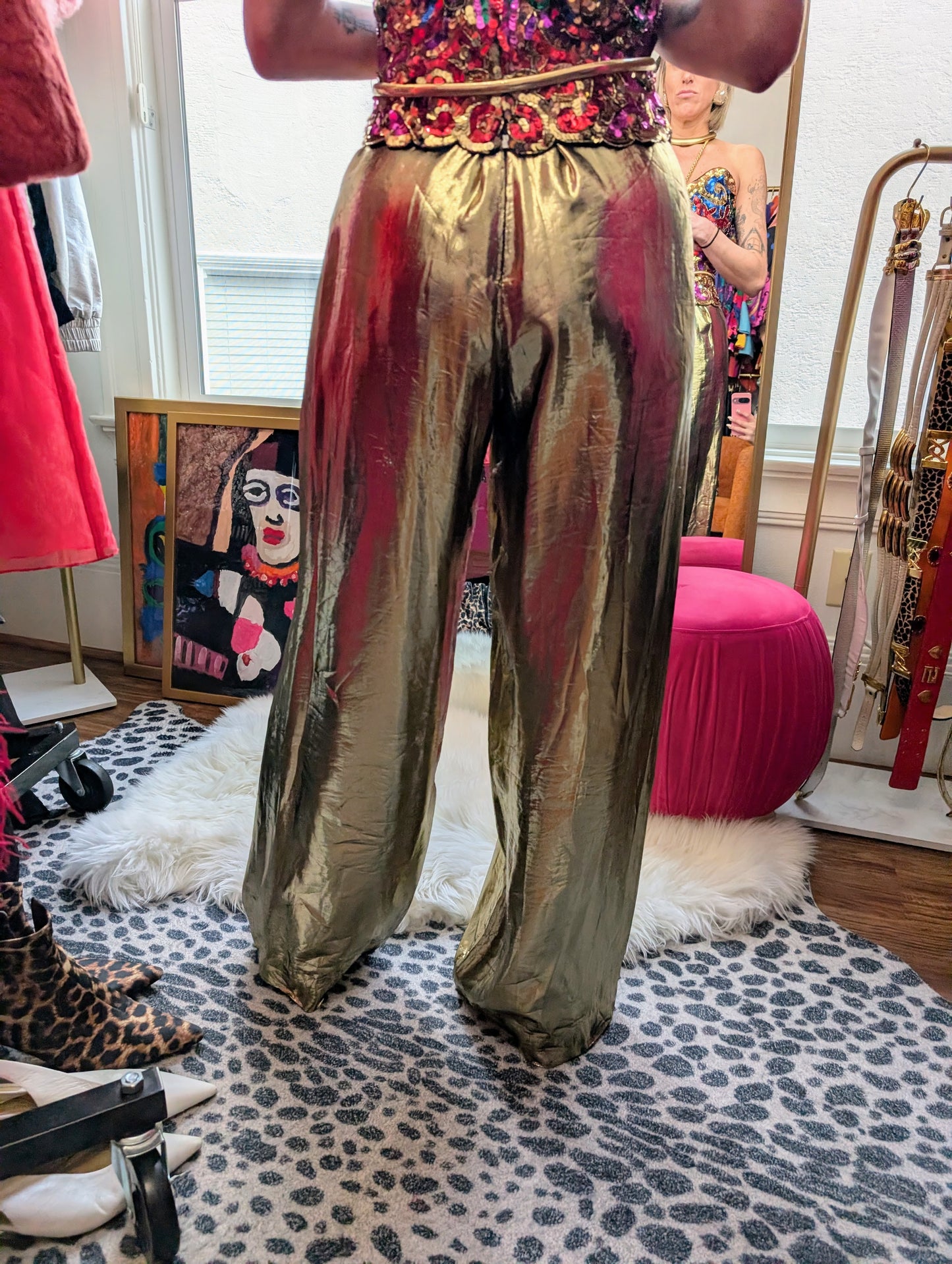 80s Gold Lamé Wide Leg Trouser