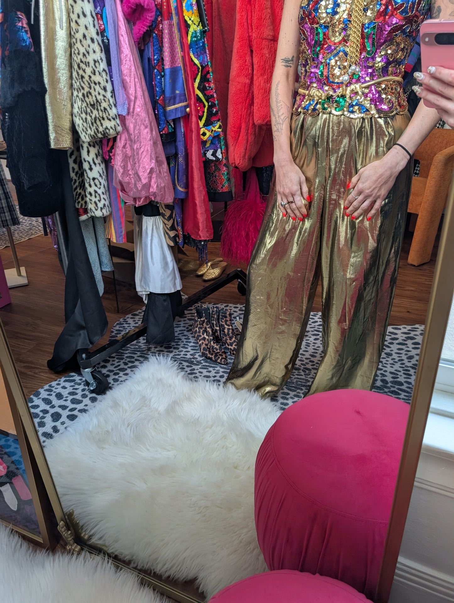 80s Gold Lamé Wide Leg Trouser