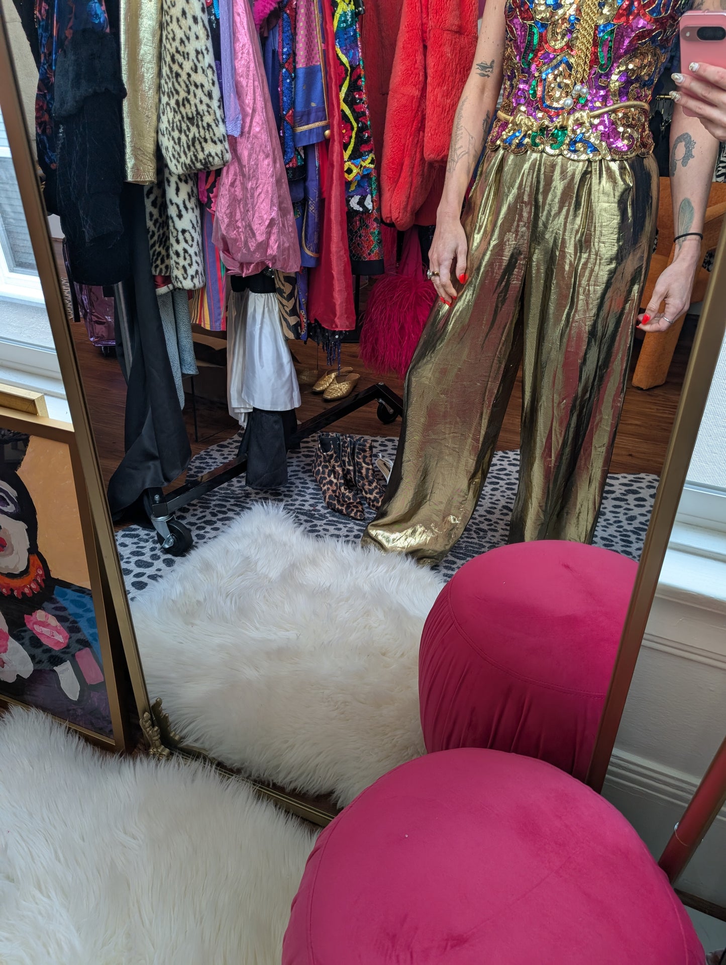 80s Gold Lamé Wide Leg Trouser