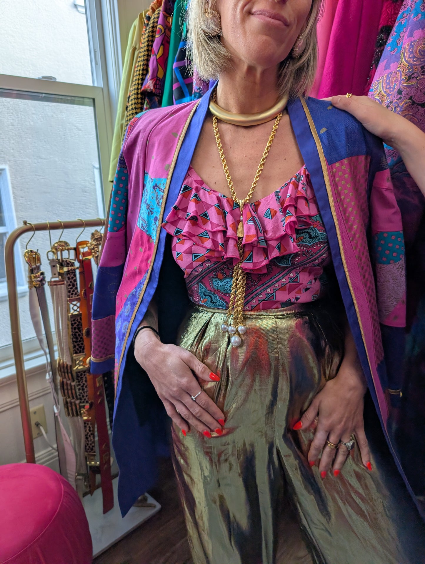 80s Gold Lamé Wide Leg Trouser