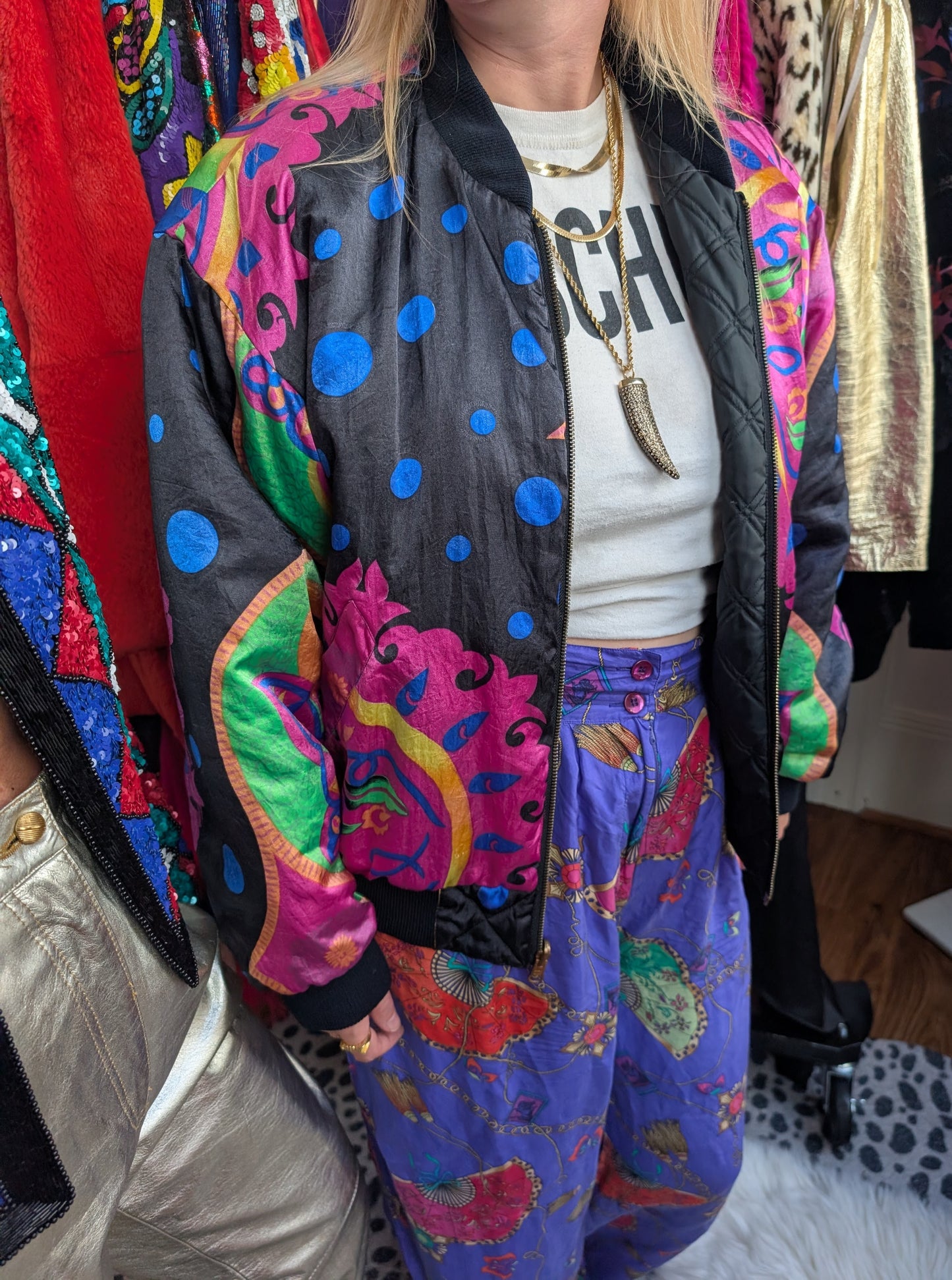 90s Reversible Printed Satin Bomber