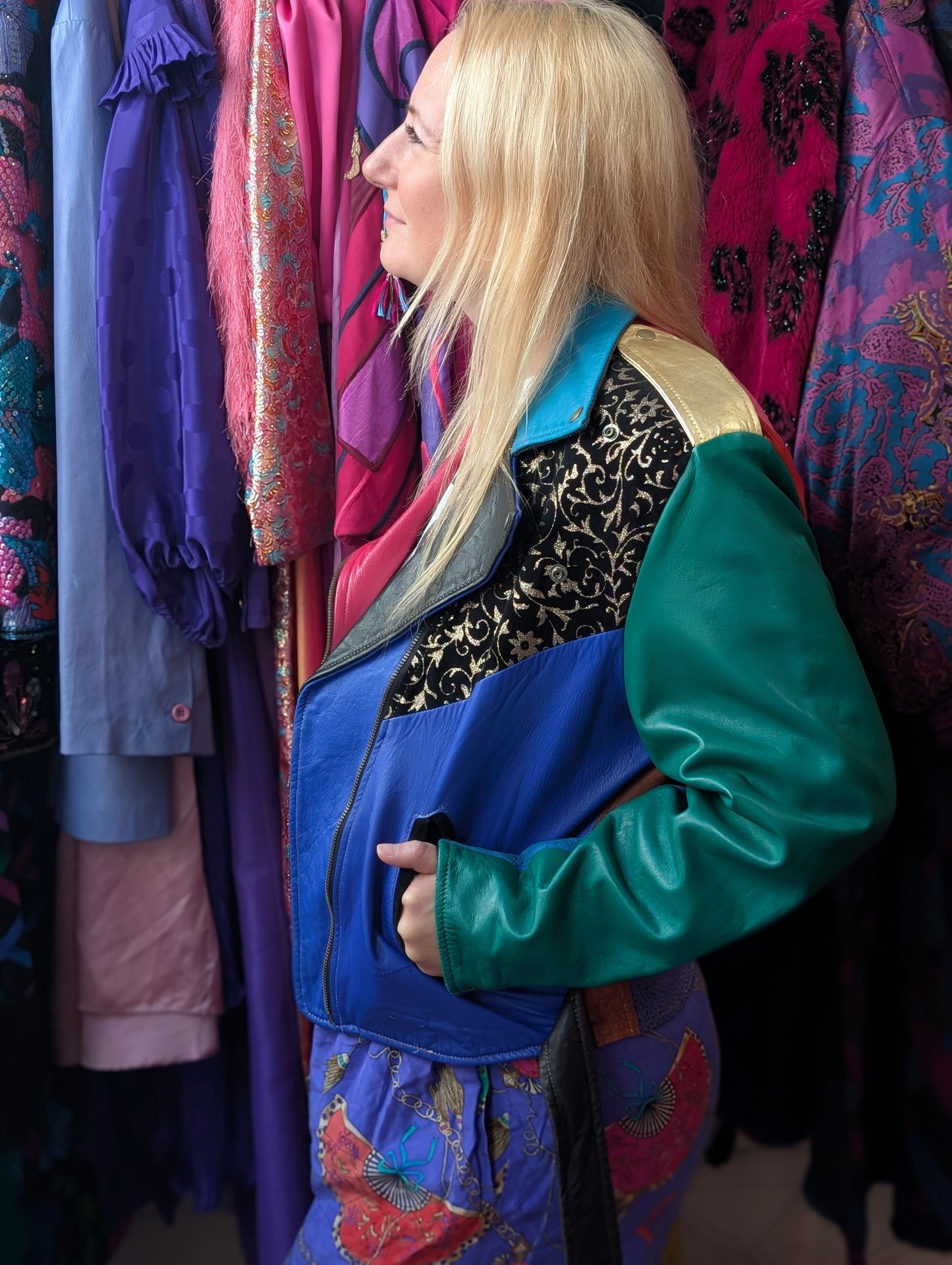 80s Color-block Leather & Suede Moto Jacket