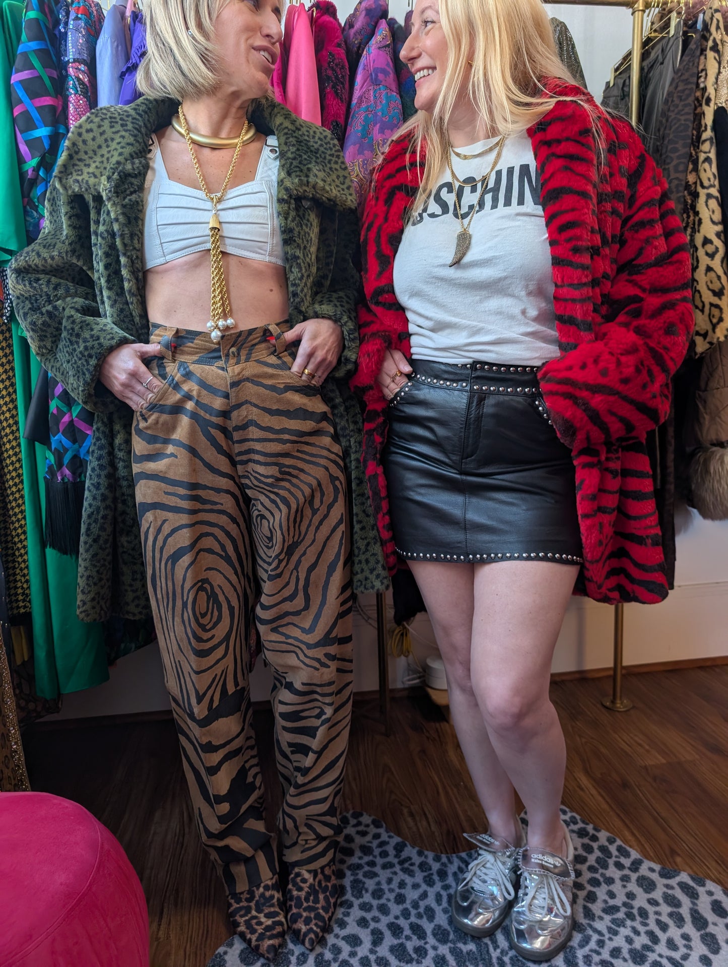 90s Zebra Printed Rabbit Fur Coat