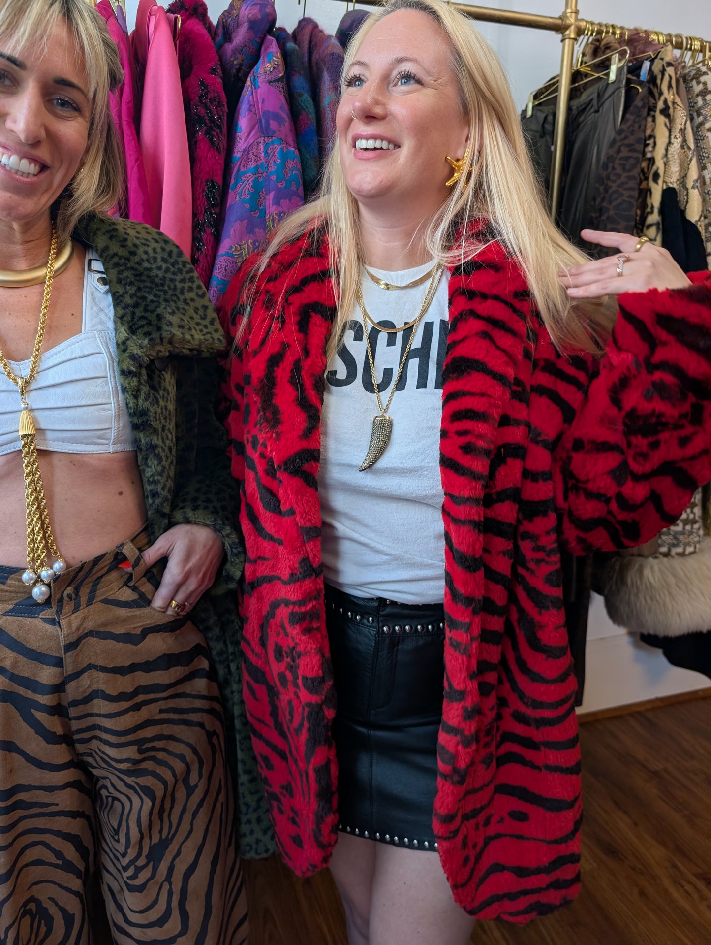 90s Zebra Printed Rabbit Fur Coat