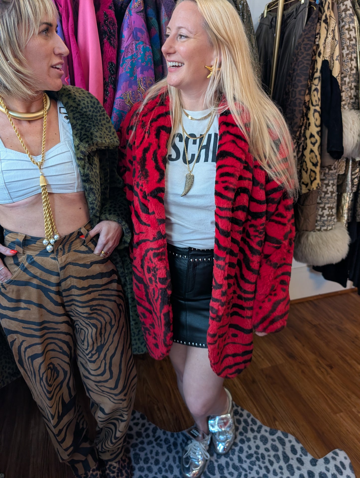 90s Zebra Printed Rabbit Fur Coat