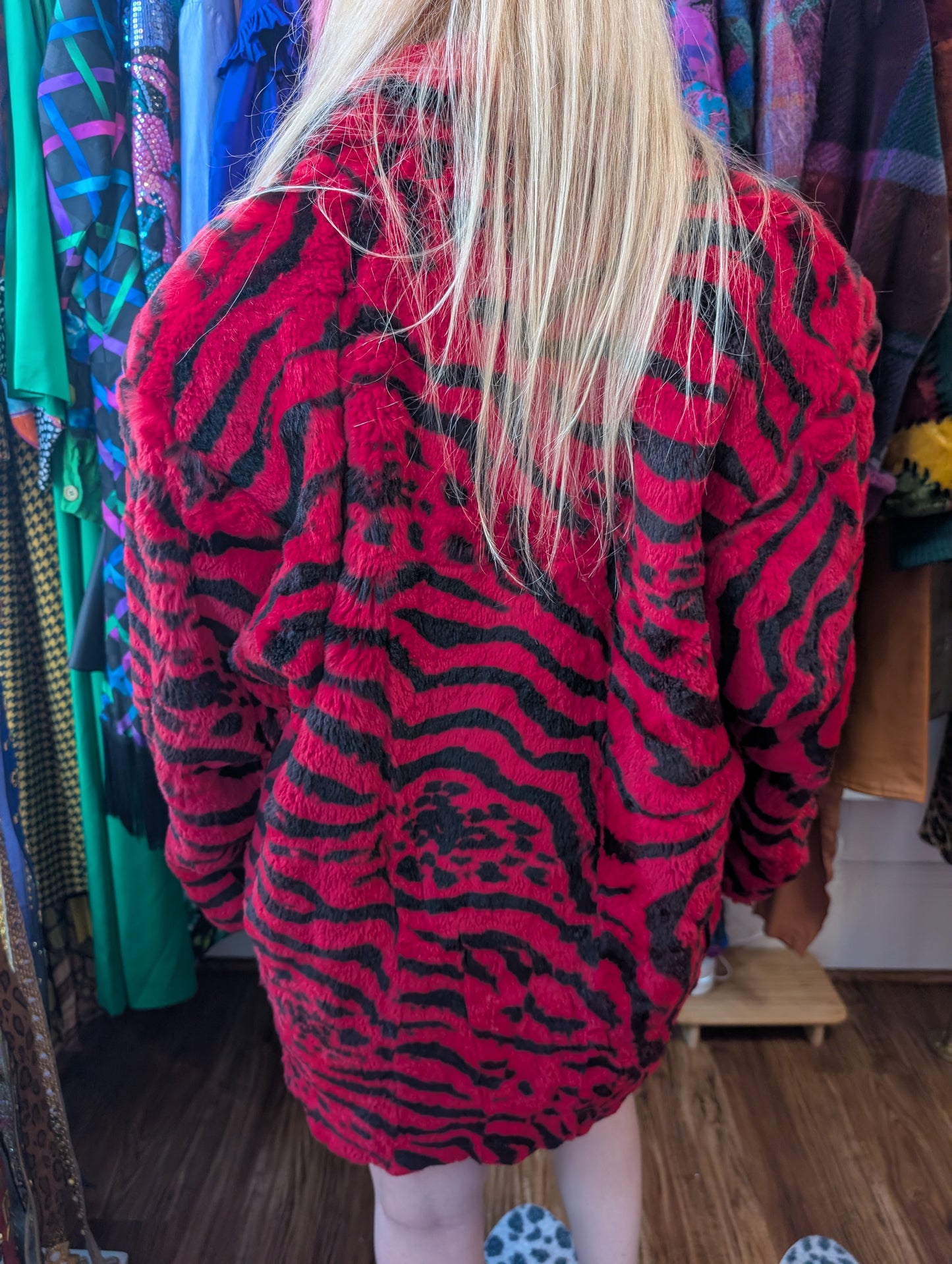 90s Zebra Printed Rabbit Fur Coat